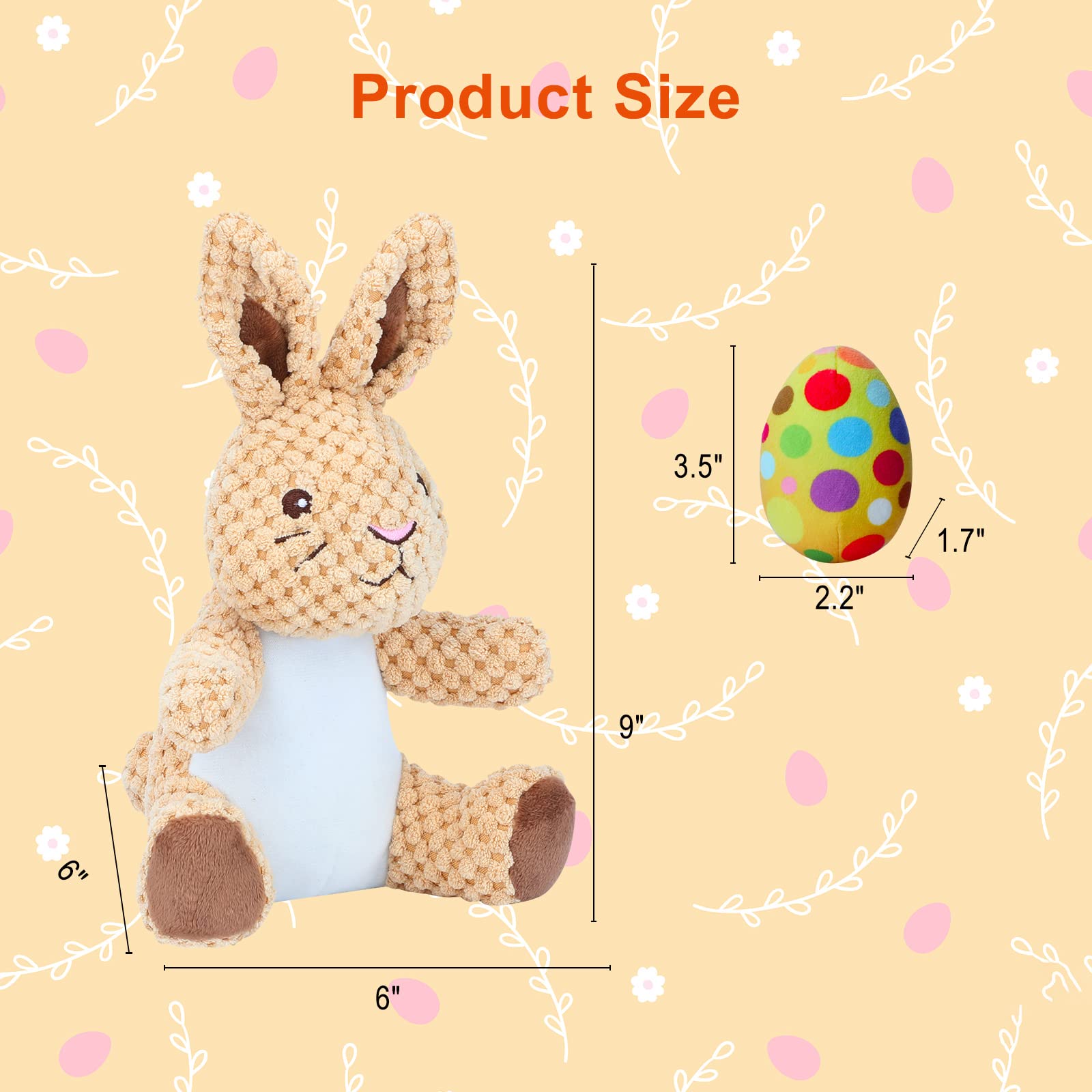 Yuepet Easter Bunny Dog Toys, Squeaky Dog Chew Toys For Cleaning Teeth, Stuffed Easter Egg Toy For Puppies Small Medium Dogs(Yel