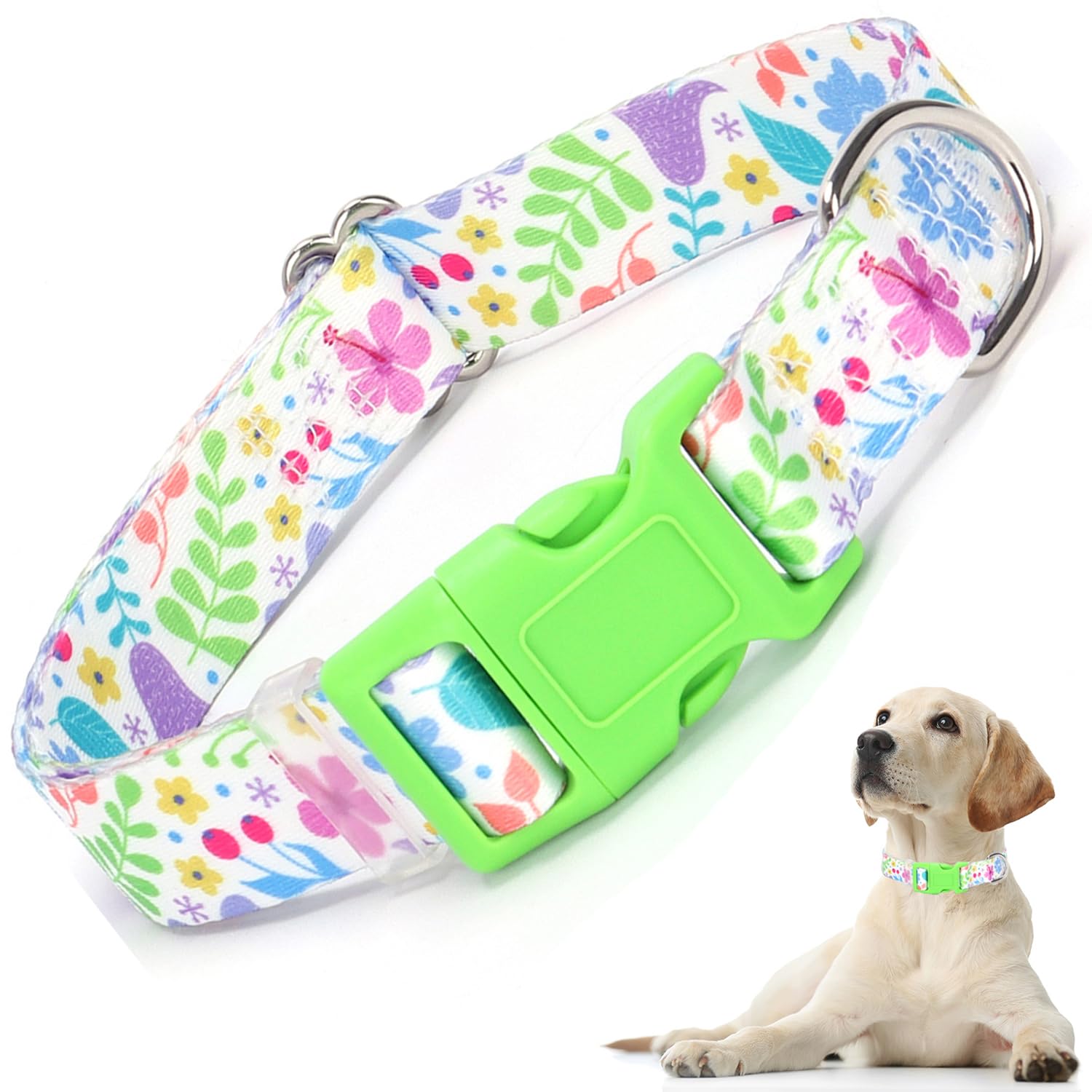 Small Dog Collar For Girl With Summer Spring Flowers Patterns, Adjustable Soft Durable Pet Collar For Xs Small Medium Large Xl D