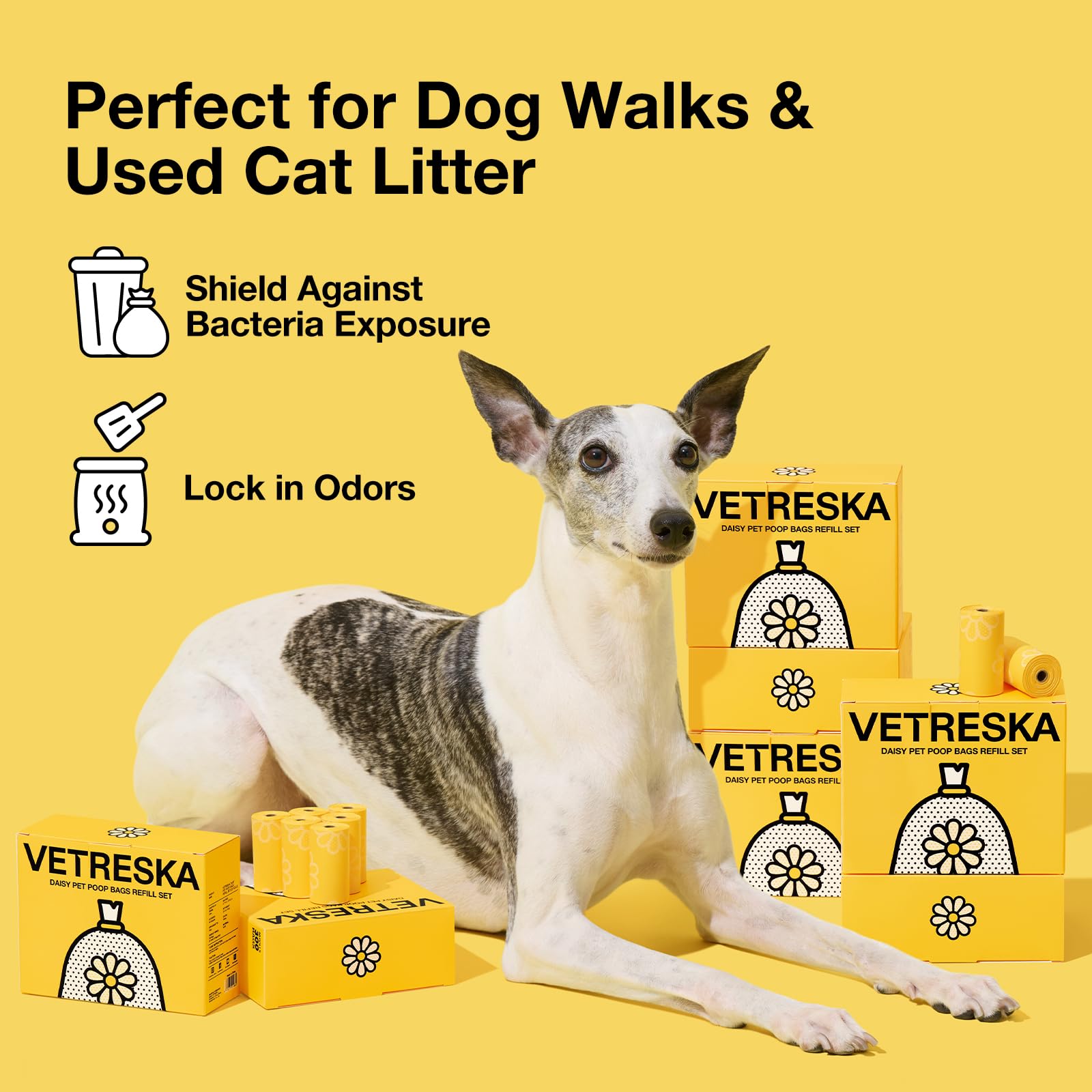 Vetreska Dog Poop Bag Rolls Daisy Scented Leak-Proof Pet Waste Bags Thick And Large Trash Bags For Dog Walking 20 Refill Rolls 3
