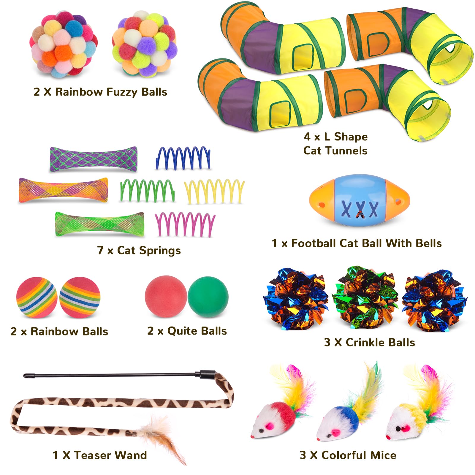 Cat Toys 25 Pcs,Kitten Toys For Indoor Cats,4 Collapsible Cat Tunnel Tubes Interactive Feather Teaser Wand Toy For Kitten Cats S