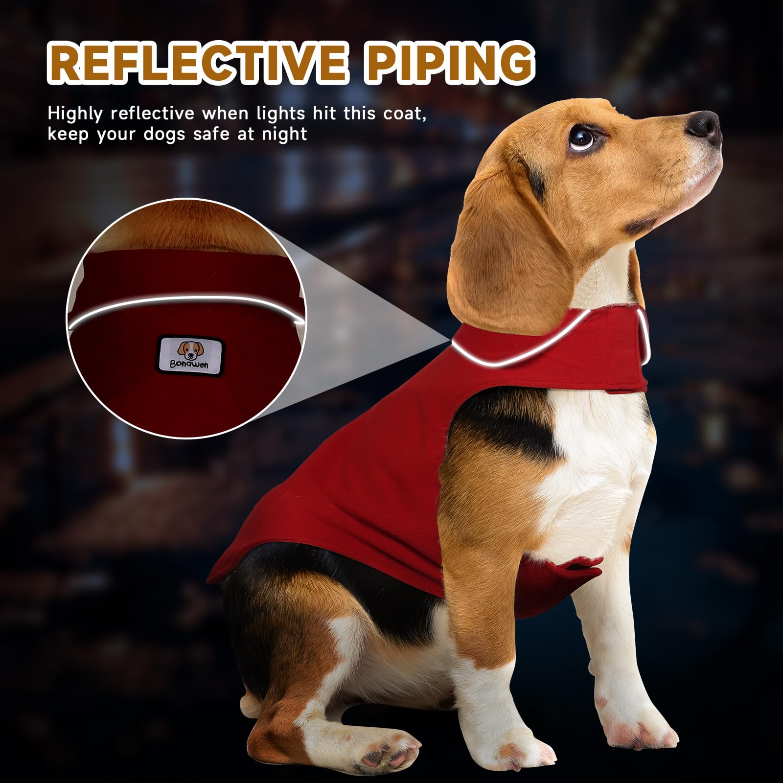 Fleece Dog Coat Pet Jacket Reflective For Cold Weather For Extra Large To Small Pets(Red,L)