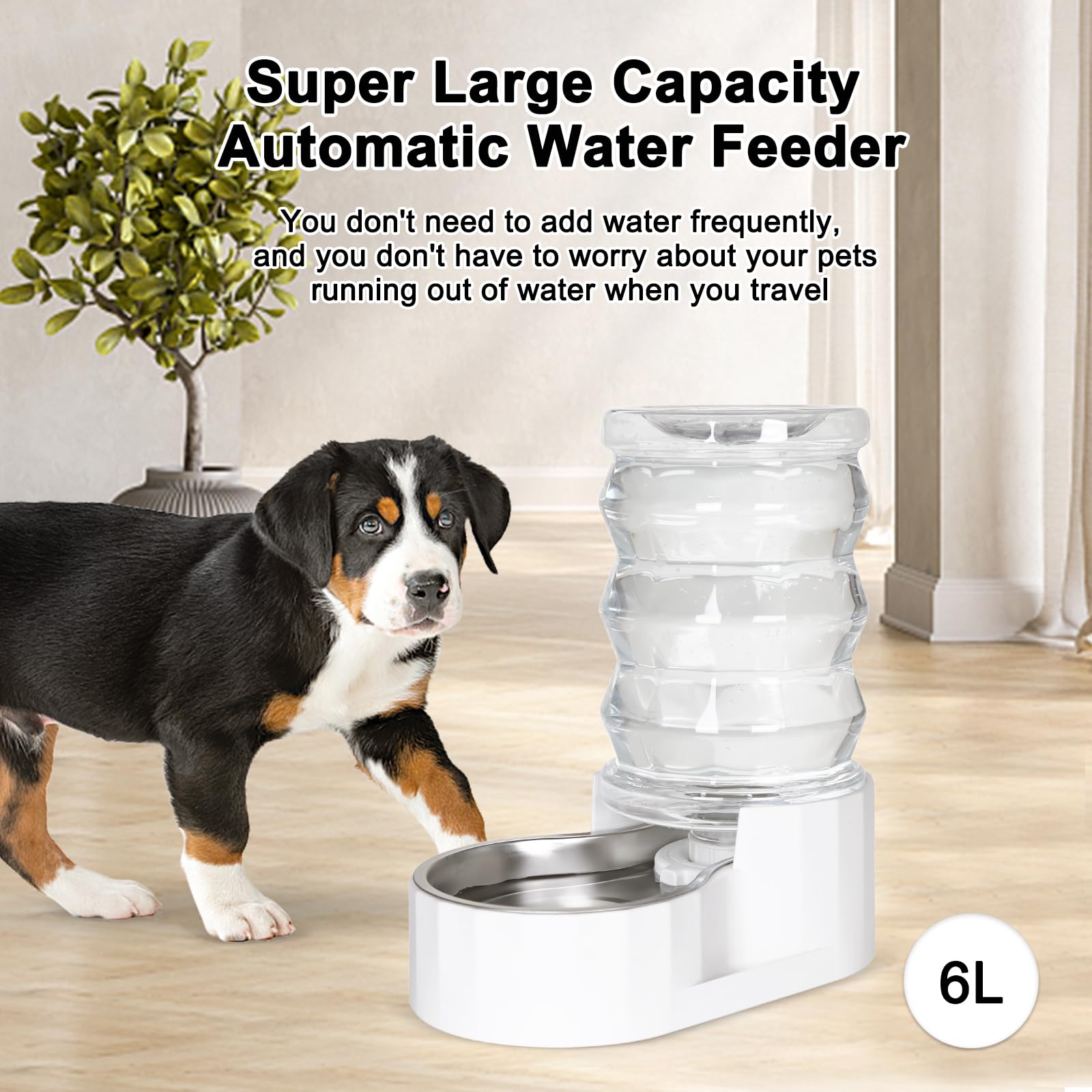 Rizzari Automatic Pet Waterer,Gravity Stainless Steel Water Dispenser, 100% Bpa-Free, Large Capacity Water Feeder For Cats And Small And Medium-Sized Dogs(6L)
