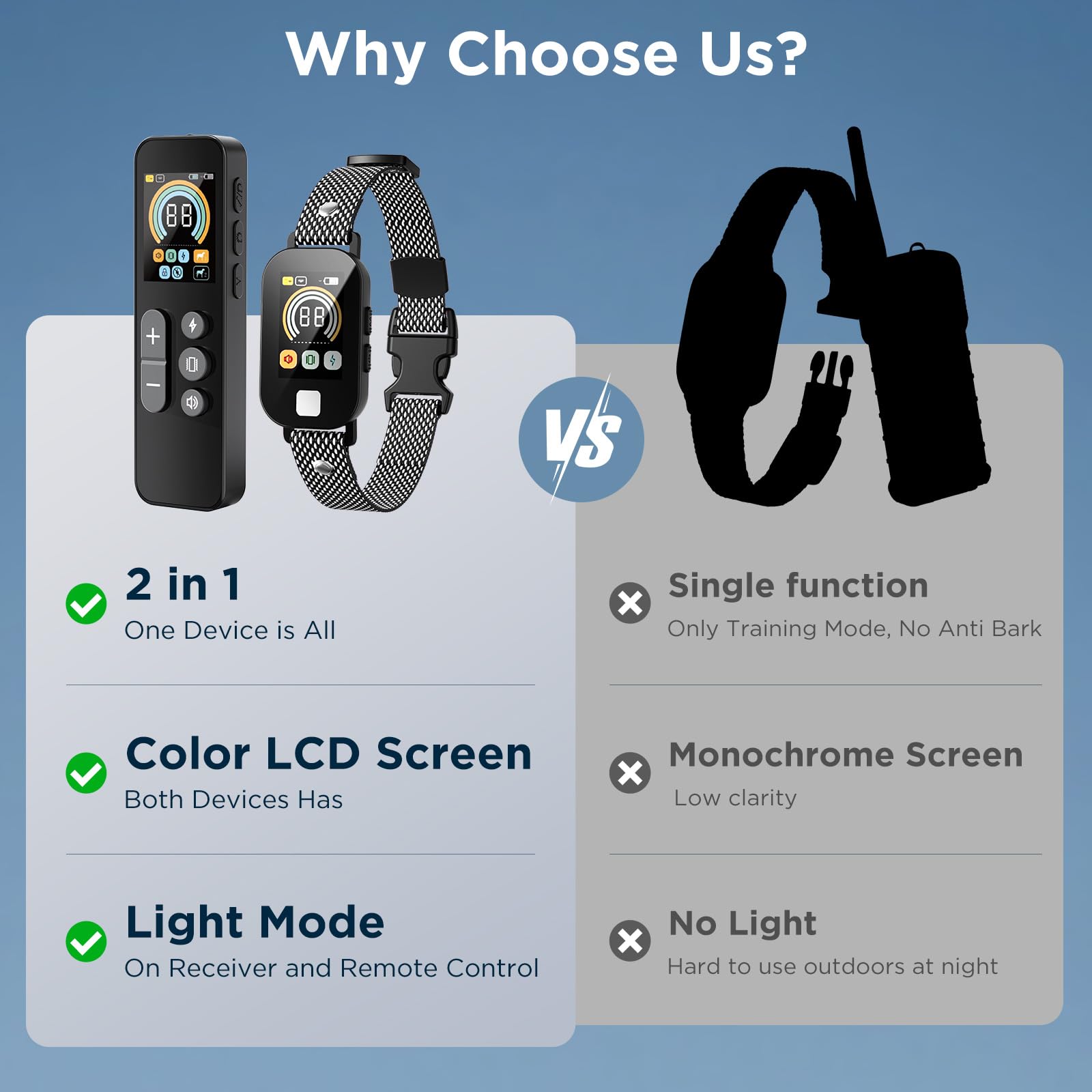 2 In 1 Dog Shock Collar & Dog Bark Collar, 4200 Ft Dog Training Collar With Remote,3 Training Modes & Light For Night Walks,Ip67