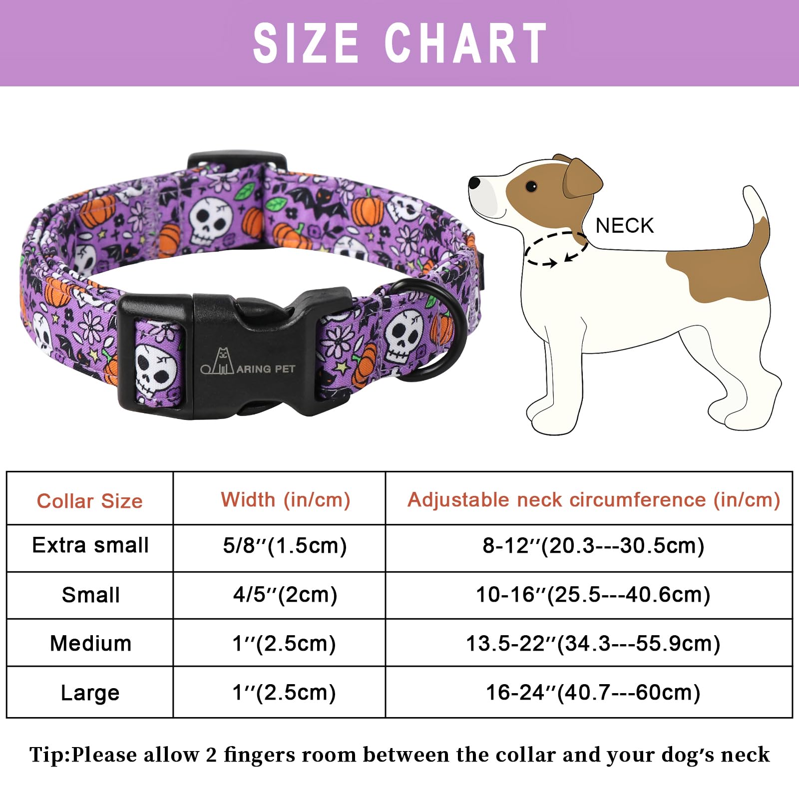 Aring Pet Halloween Dog Collar-Cotton Purple Pumpkin Dog Collars, Adjustable Skull Bat Print Pet Collar Puppy Collars With Quick