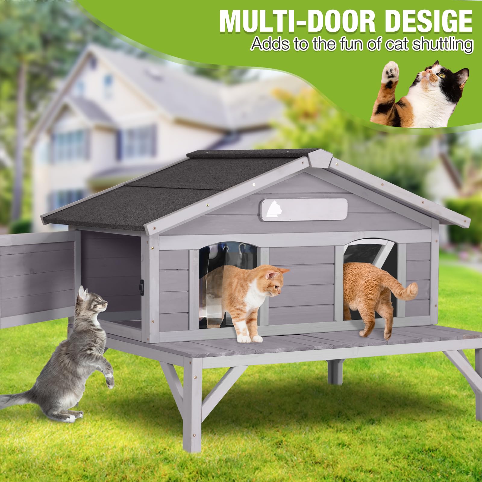 Gutinneen Outdoor Cat House Weatherproof Large Cat Shelter With 100% Insulated Liner For Multiple Cats, Cat Condos For Indoor Ca
