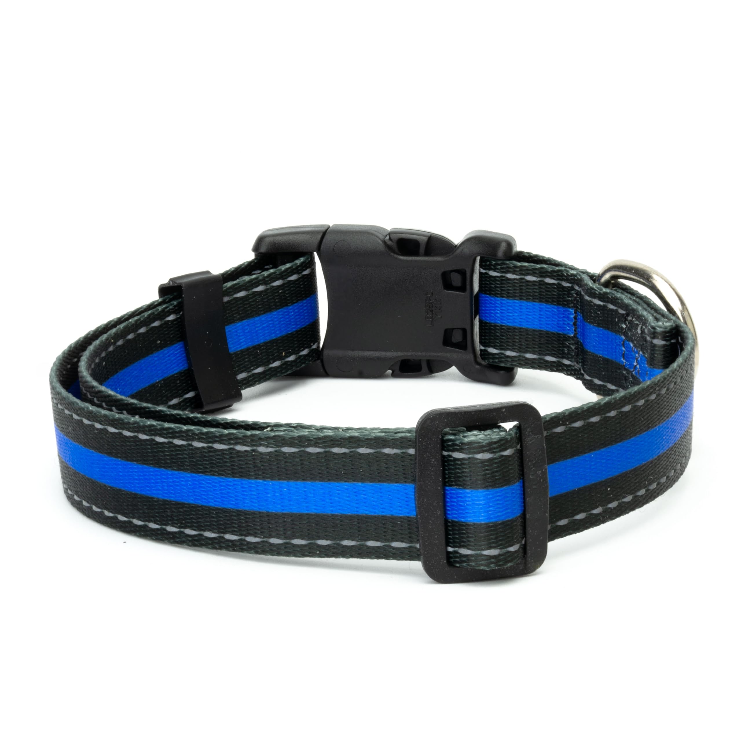 Country Brook Petz - Deluxe Thin Blue Line Reflective Dog Collar - Collection Featuring Night Safe Designs (5/8 Inch, Small)