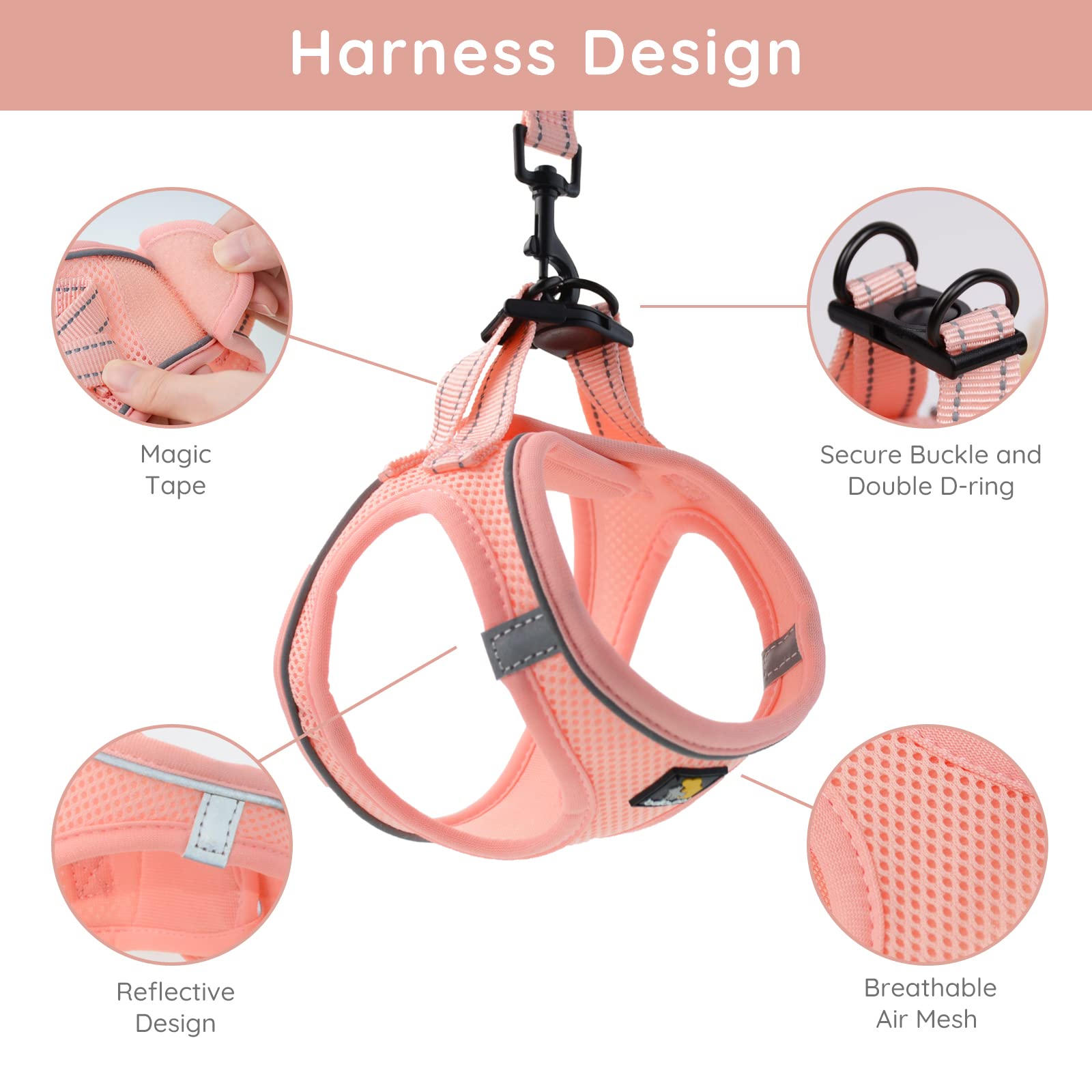 Bella & Pal Puppy Harness & Leash Set, No-Pull Harness For Small & Extra Small Dogs, Step-In Pink Xxs Harness