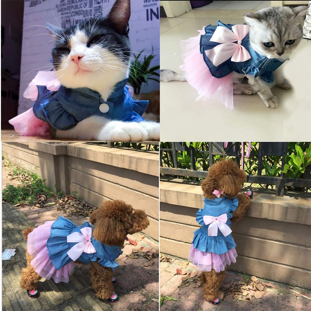 Aniac Pet Denim Dress With Cute Bow-Knot Comfy Vest Skirt Lace Trim Tutu Summer Spring Clothes For Cats And Small Dogs (X-Large)