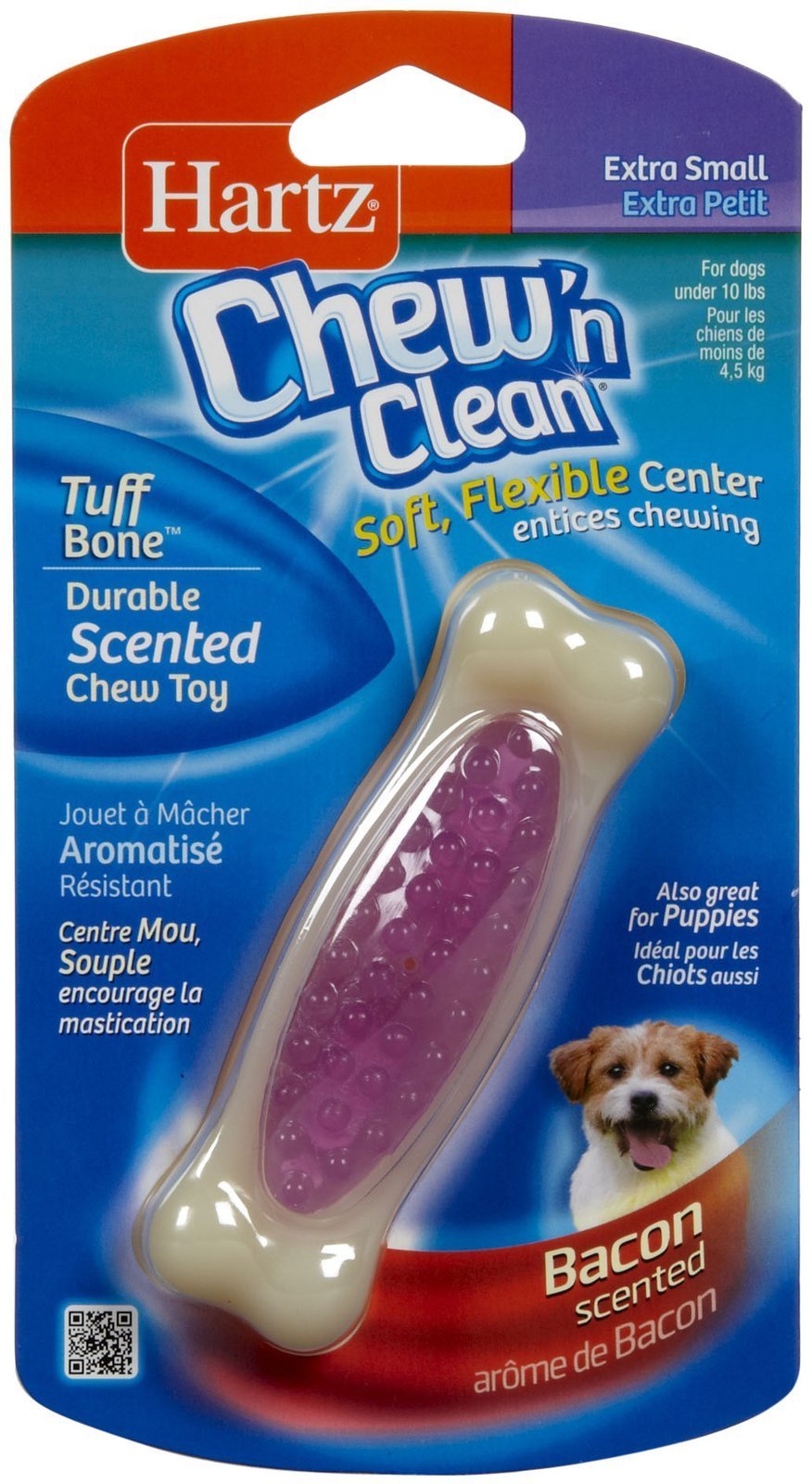 Hartz Chew 'N Clean Tuff Bone Bacon Scented Dental Dog Chew Toy - Extra Small