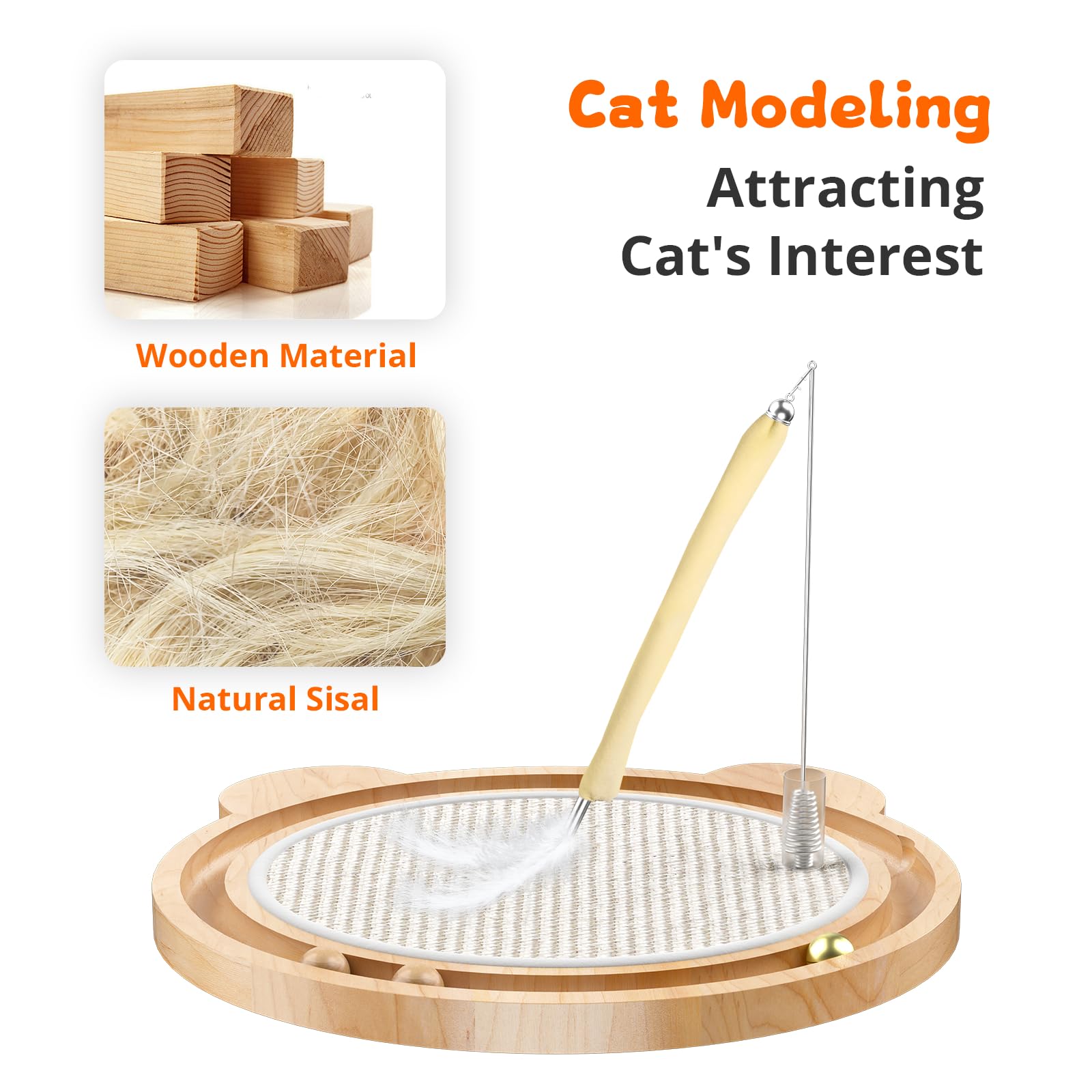 3-In-1 Cat Toys, Scratcher, Toys For Indoor Cats, Natural Sisal Scratching Board, Kitten Interactive With Ball Track & Retractab