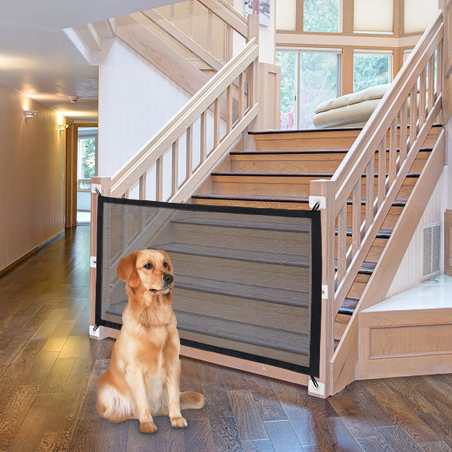 NWK Magic Dog Gate for Stairs Pet Gate for The House Providing a Safe Enclosure for Pets to Play and Rest, 6 Hooks Design (30 
