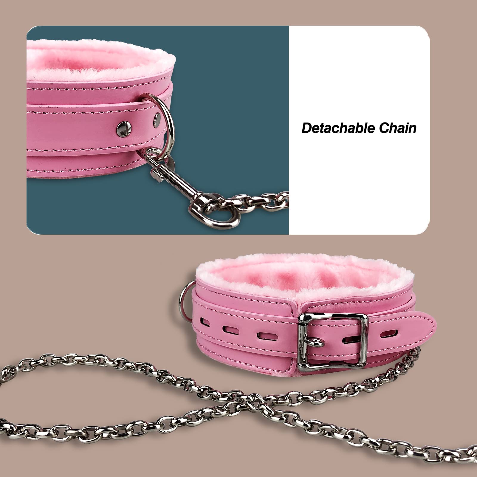 Bilisee Leather Dog Collars For All Breeds - Soft Inner Fur For Comfort - Detachable Leash Chain - Durable Leather Collar With A