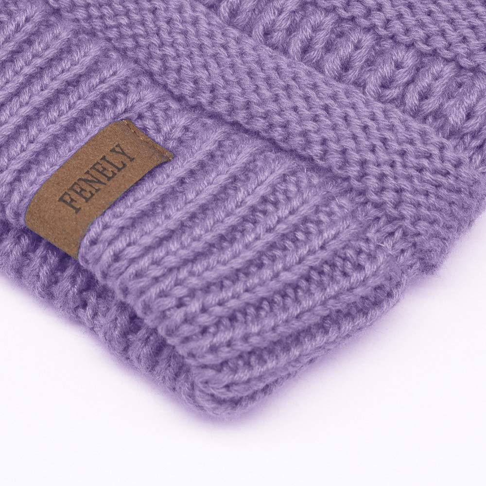 Girls Winter Hat Scarf Gloves Set For Cold Weather, Kids Beanie Hat Infinity Scarf Knitted Gloves Sets Purple Knit Thick Warm Fl