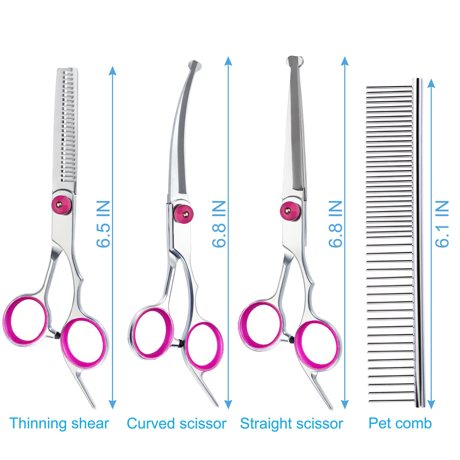 5 In 1 Premium Dog Grooming Scissors, Professional Dog Scissors For Grooming With Safety Round Tips, Lengnoyp Stainless Steel Th