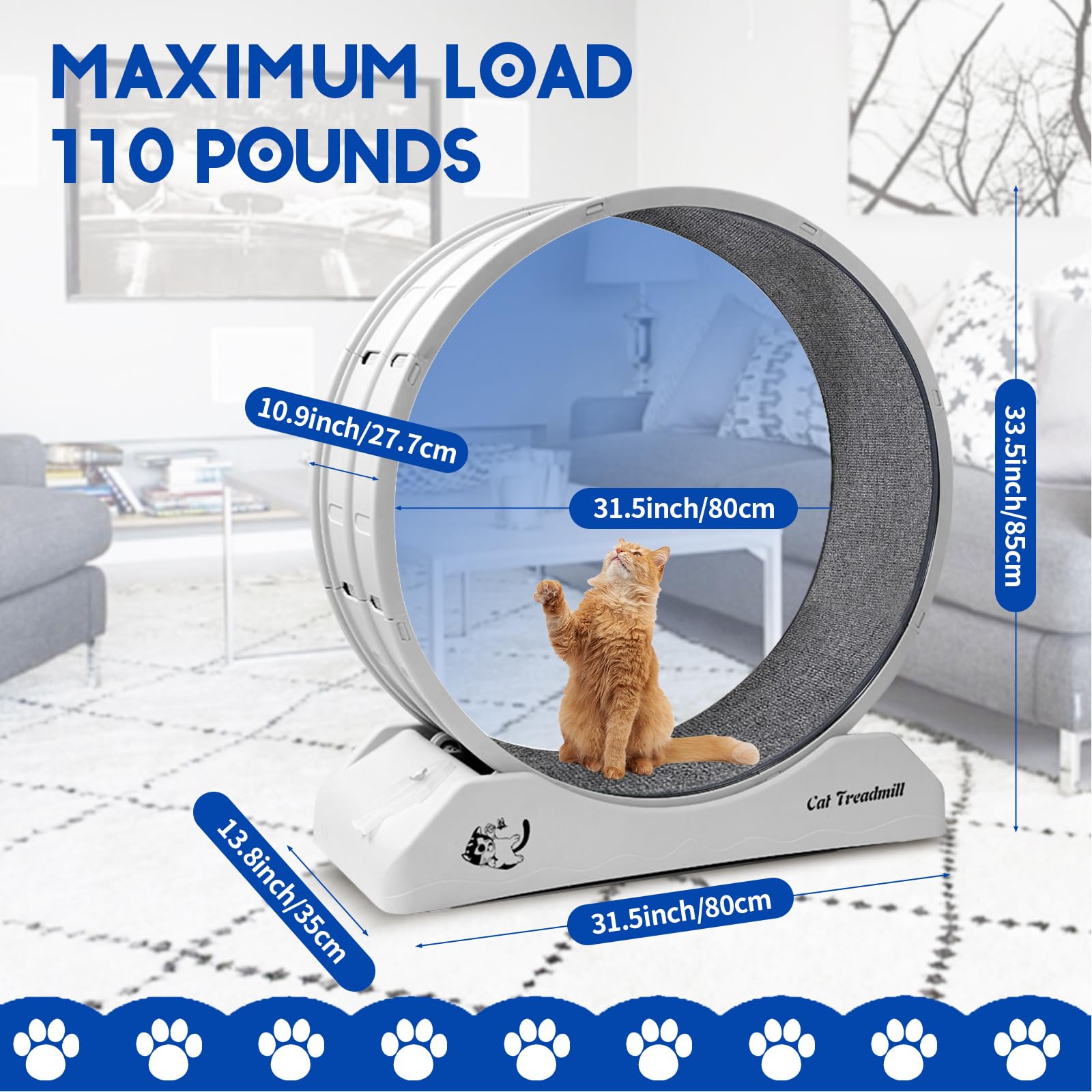 Homegroove 31.5 Inch Cat Wheel For Indoor Cats, Cat Exercise Running Treadmill Wheel With Carpeted Runway For Kittens Weight Los