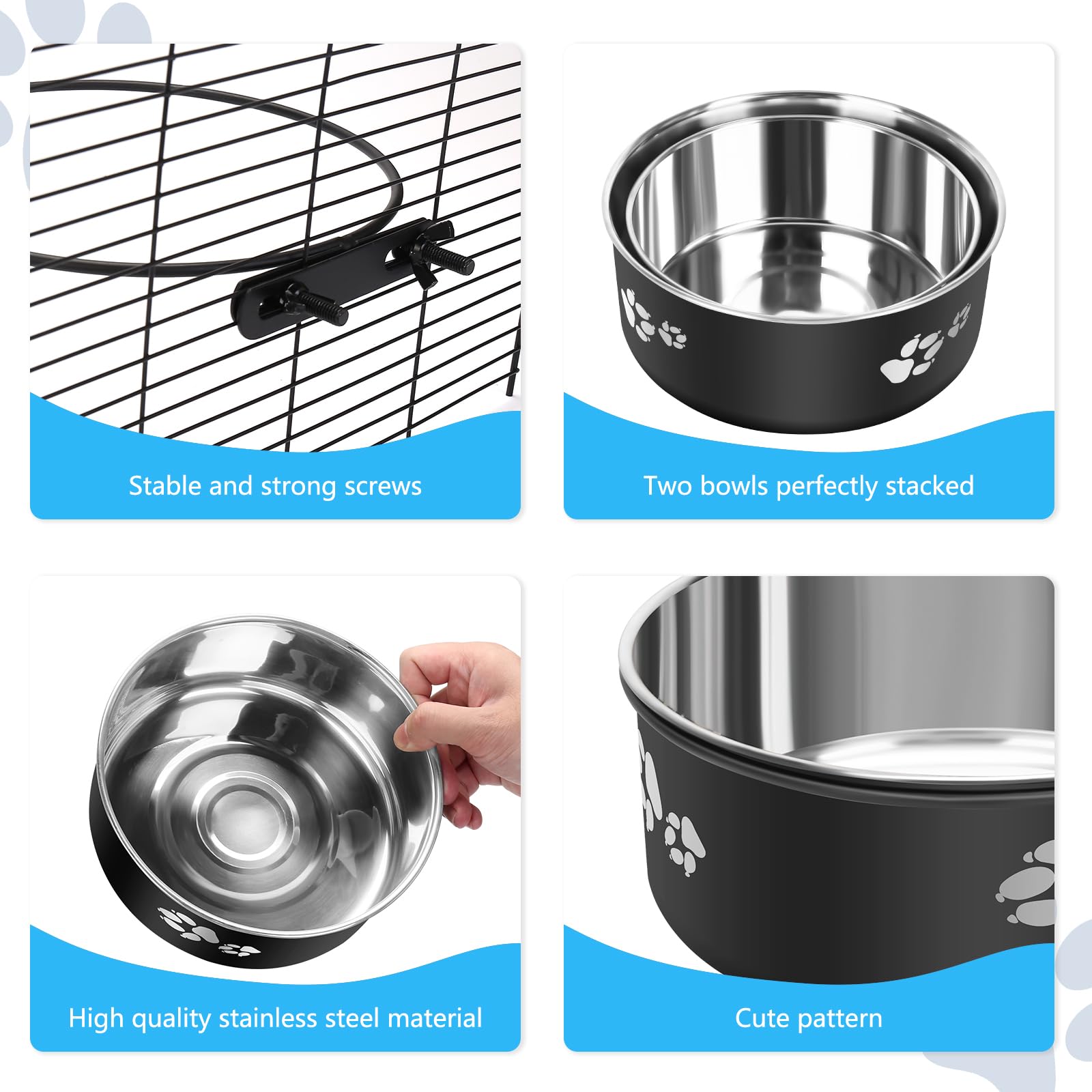 Offkitsly Kennel Water Bowl Hanging, Stainless Steel Dog Crate Water Bowl No Spill, 2 Pack Hanging Dog Bowls For Kennel Cage Cra
