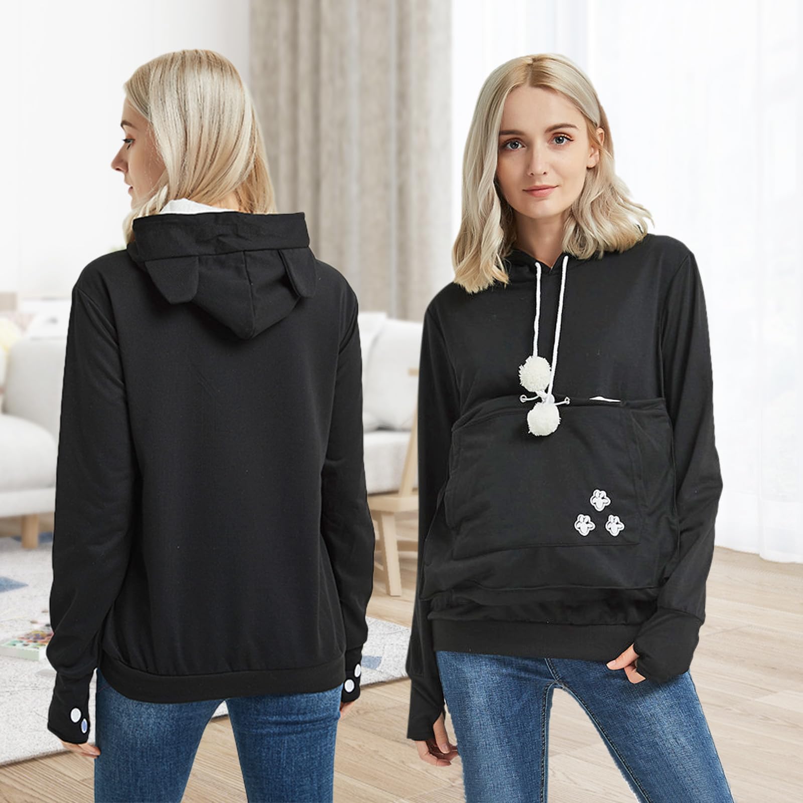 YYW Womens Pet Hoodies Pullover Sweatshirt Oversized Cat Hoodies Pet Holder Cat Dog Pouch Carriers (Gray,Large)