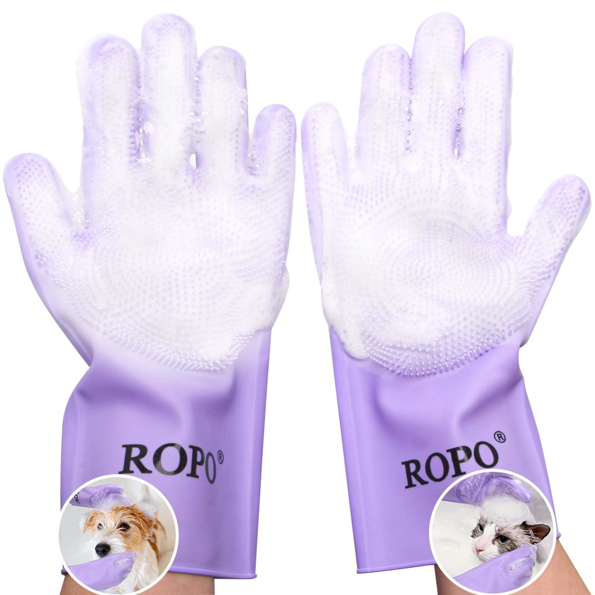 Ropo Silicone Gloves For Pet Grooming, Multi-Functional Gloves For Pet Hair Shedding, Bathing, And Massage (Purple)