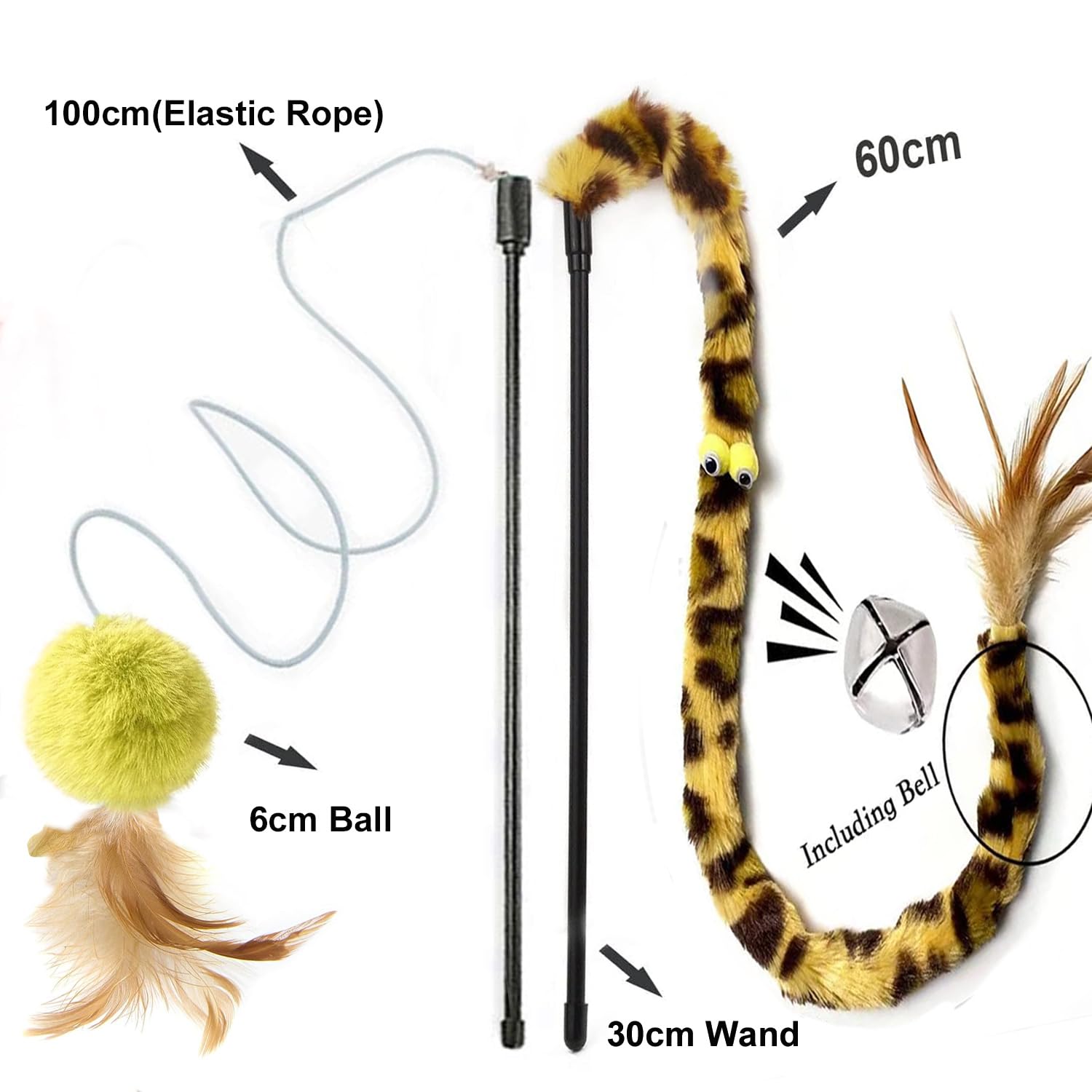 Azoffyiu Cat Toys For Indoor Toys,Rainbow Cat Wand Toys,Feather Flips Plush Ball Cat Toys,Interactive Feather Toy For Teaser Pla