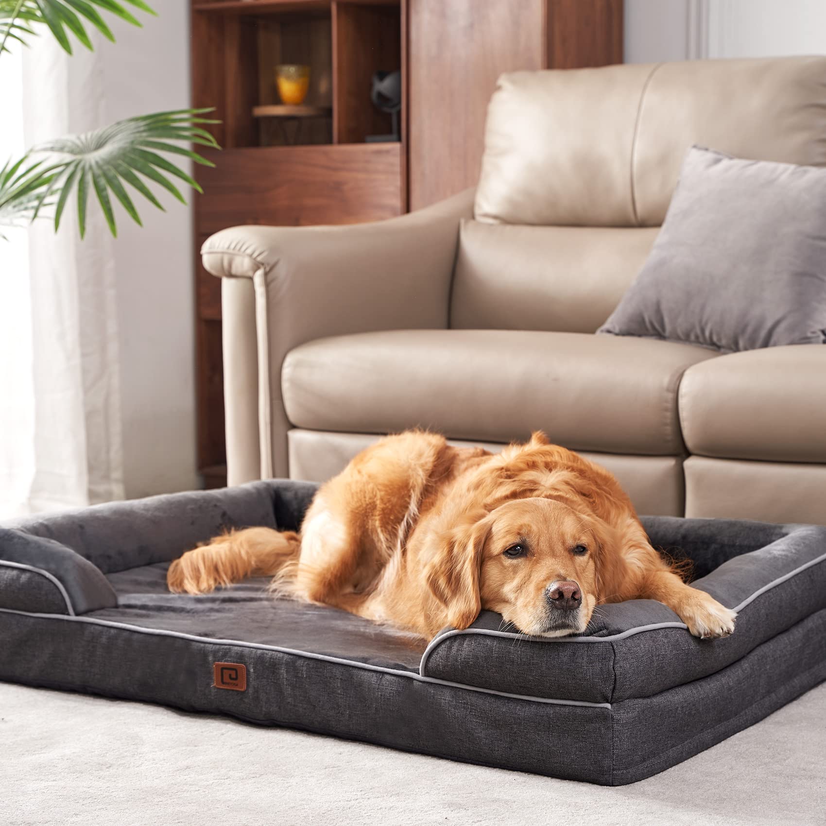 Eheyciga Orthopedic Dog Beds For Extra Large Dogs, Waterproof Memory Foam Xl Dog Bed With Sides, Non-Slip Bottom And Egg-Crate Foam Big Dog Couch Bed With Washable Removable Cover, Dark Grey