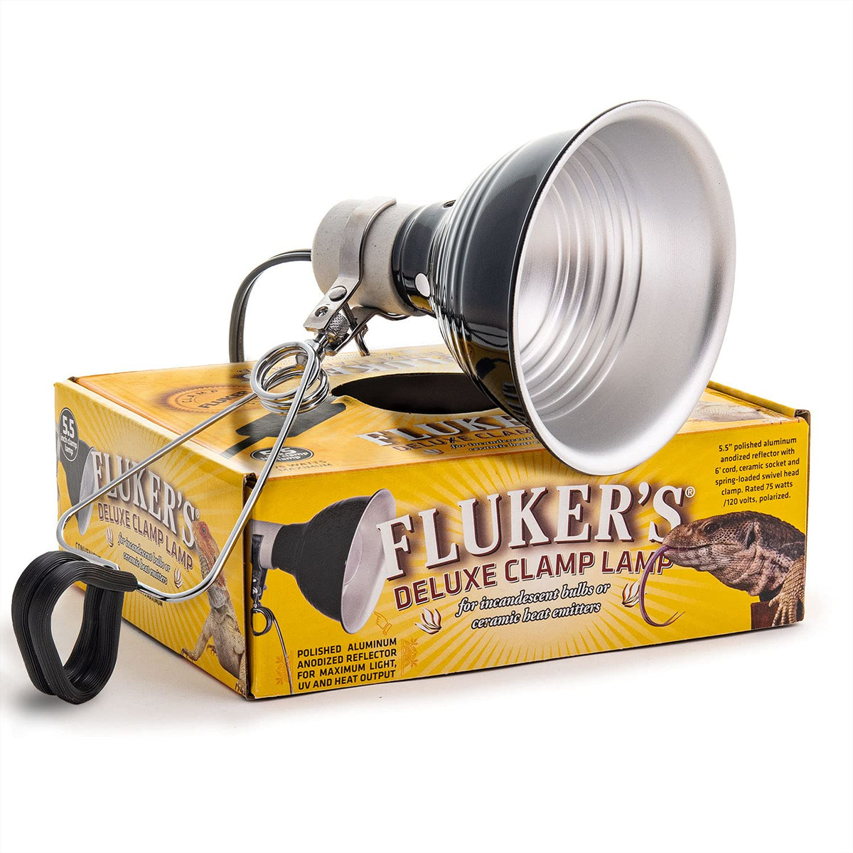 Fluker'S Repta-Clamp Lamp, Heavy Duty Clamp Light For Reptile Tanks And Terrariums, Ul/Cul Approved, Great For Reptile Basking, 75-Watt Maximum With On/Off Switch, 5.5'