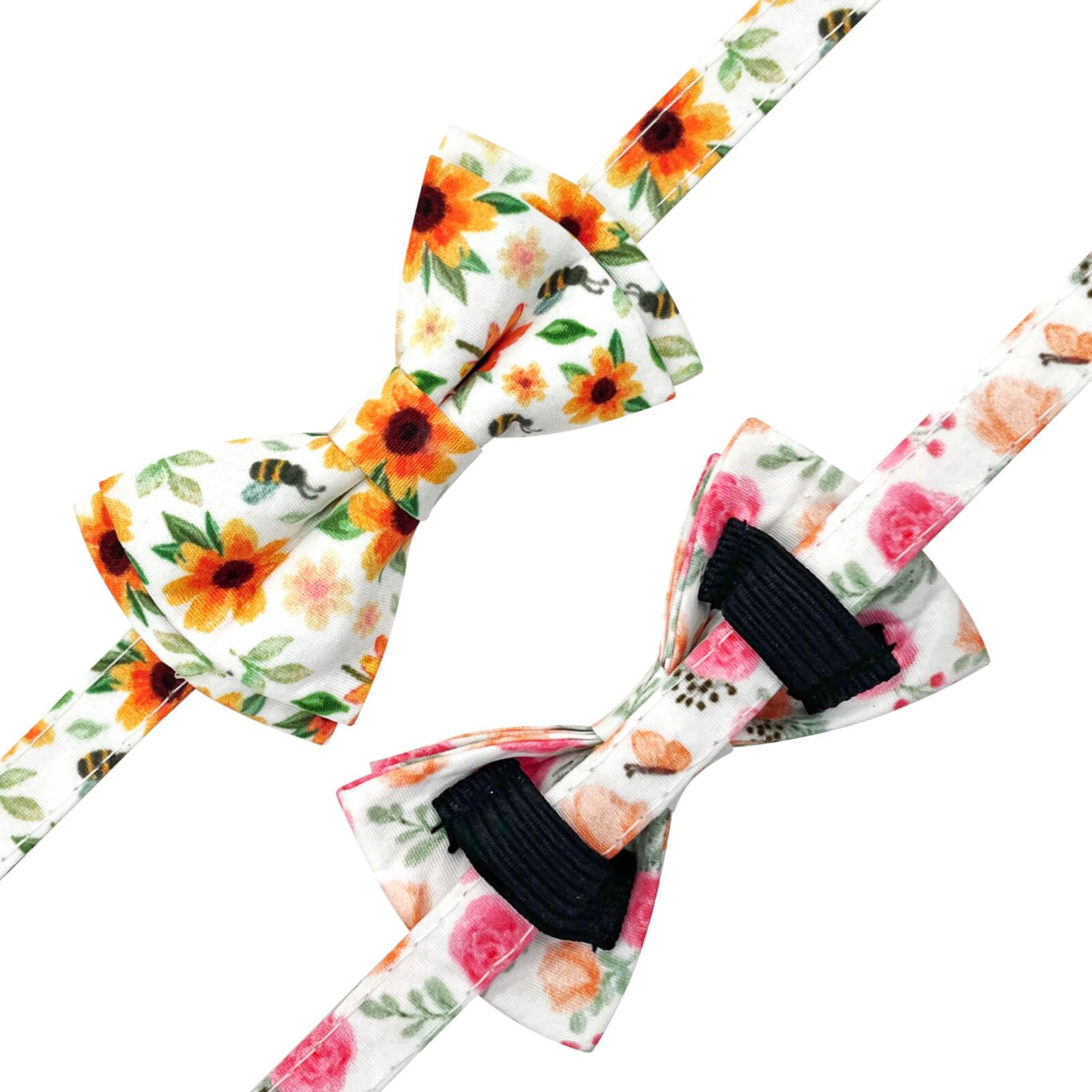 Jelwuion 2 Pack Cotton Cat Collar With Bow Tie And Bell For Girl Boy Cats,Cute Pink Flower And Yellow Sunflower Pattern Spring S