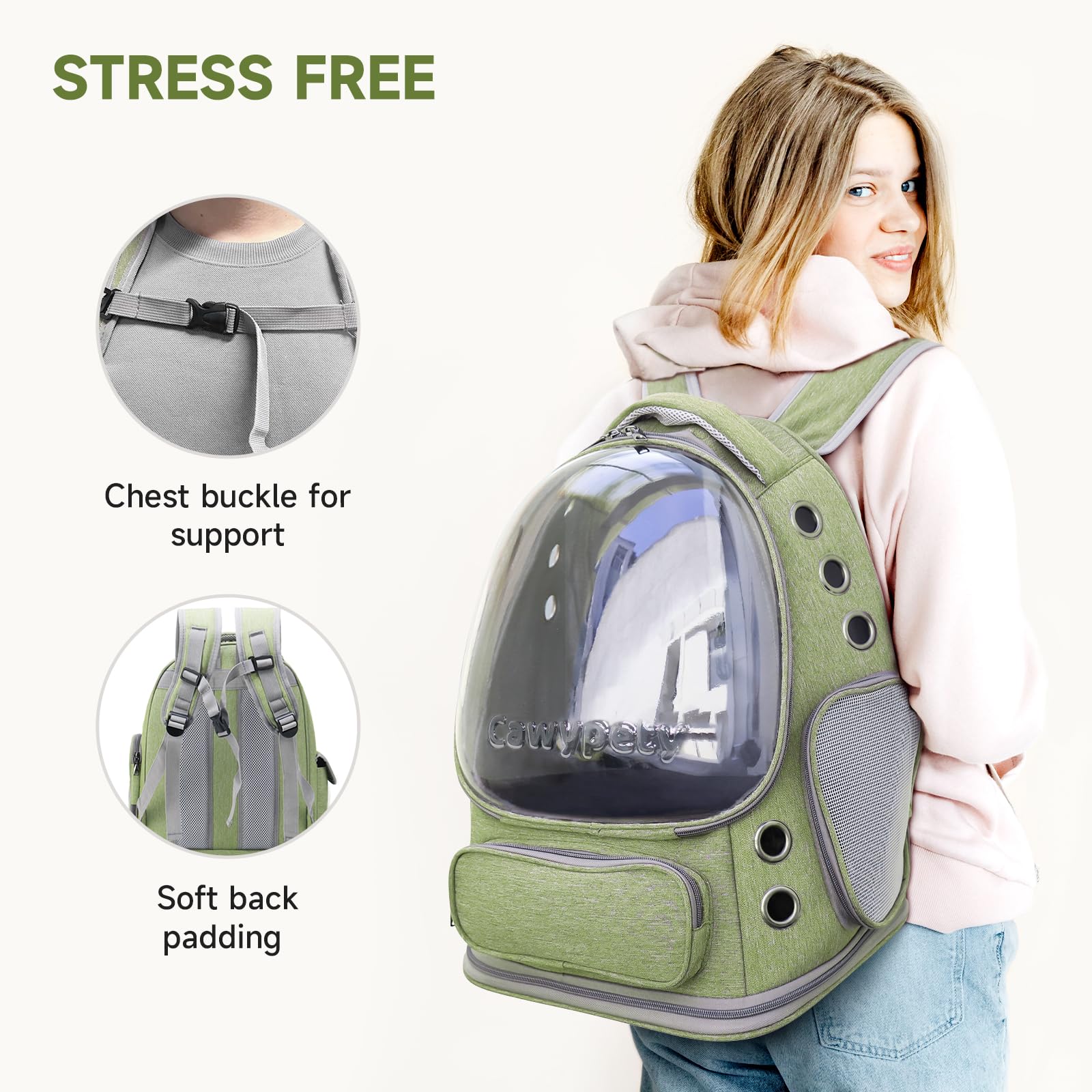 Cat Backpack Carrier, Breathable Cat Carrier Foldable Bubble Backpack For Kitty To Medium Cat Small Dog Up To 15Lbs Travel Hiking Transparent Pet Carrier