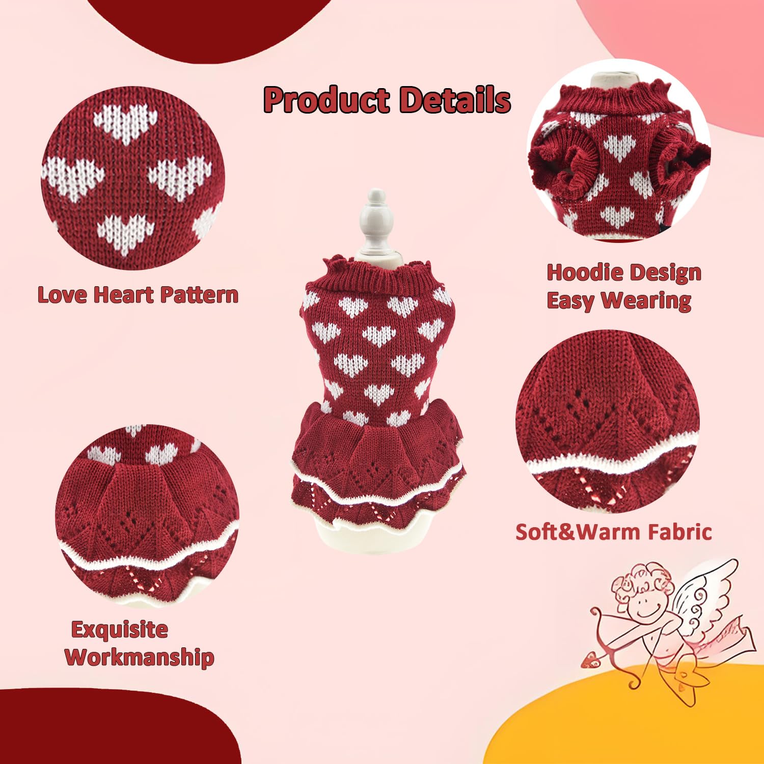 Muyaopet Small Dog Sweaters Girl Red Winter Warm Dog Christmas Dress Day Day Costume Clothes Dachshund Chihuahua Corgi (Red, Xs)