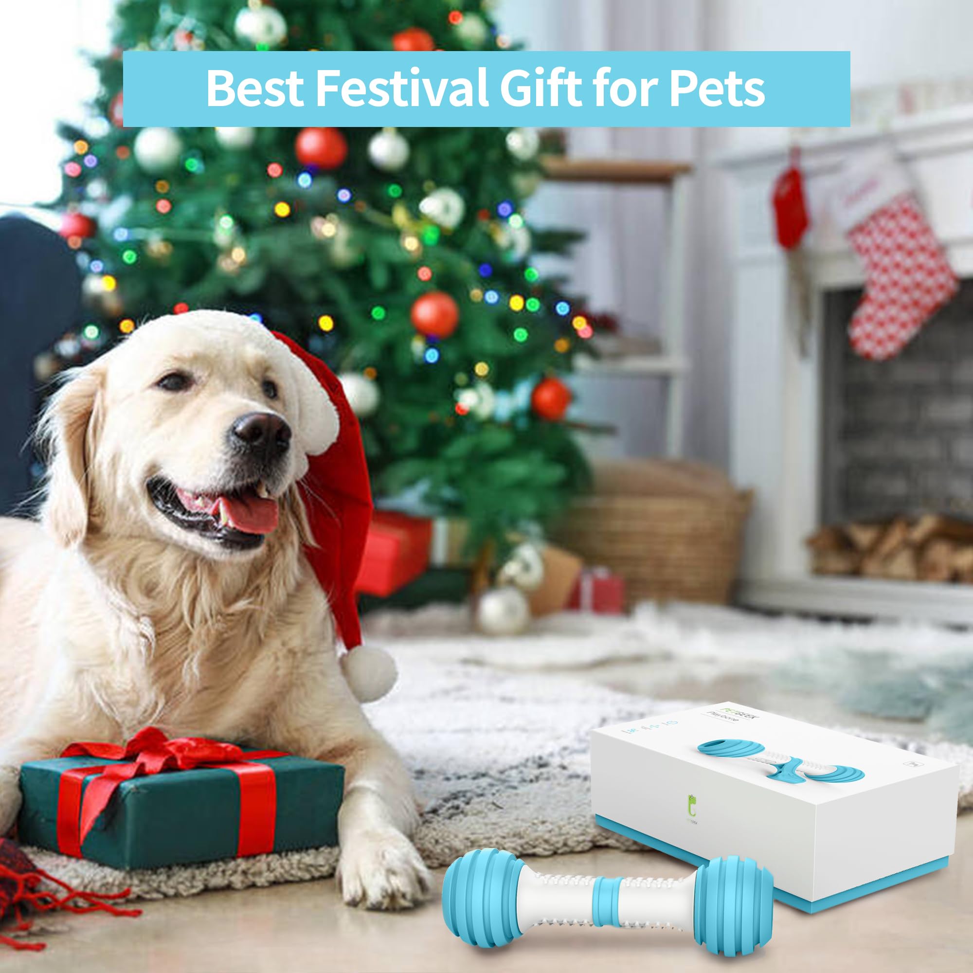 PETGEEK Interactive Dog Toy - Motion Activated USB Rechargeable Dog Bone for Medium Large Dogs - Blue Automatic Toy for Boredom Relief