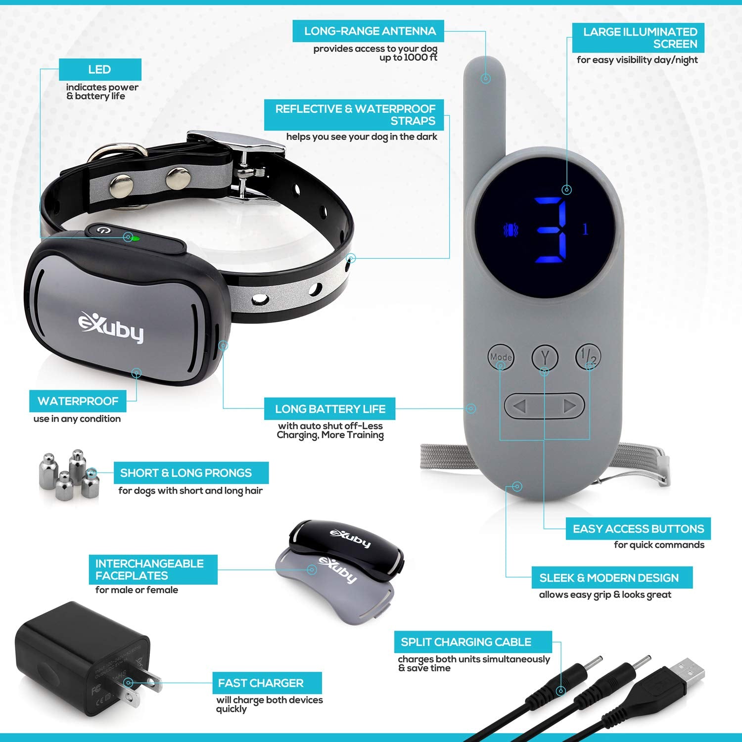 eXuby Cat Training Collar w/Remote - 3 Correction Modes, 9 Intensity Levels, Small, Gray, Water Resistant