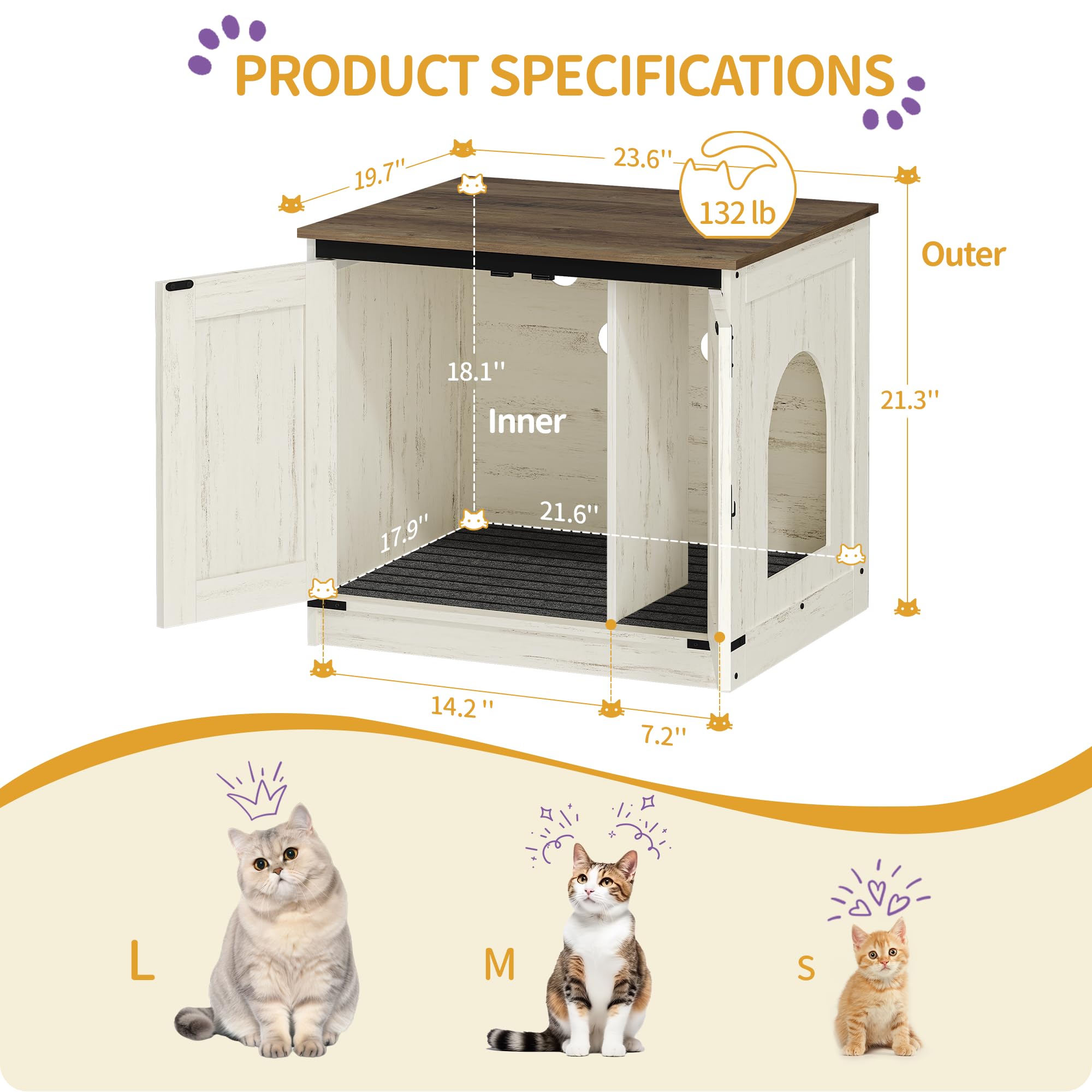 Hzuaneri Cat Litter Box Enclosure, Hidden Litter Box Furniture with Removable Dividers, Reversible Entrance Left or Right Side,