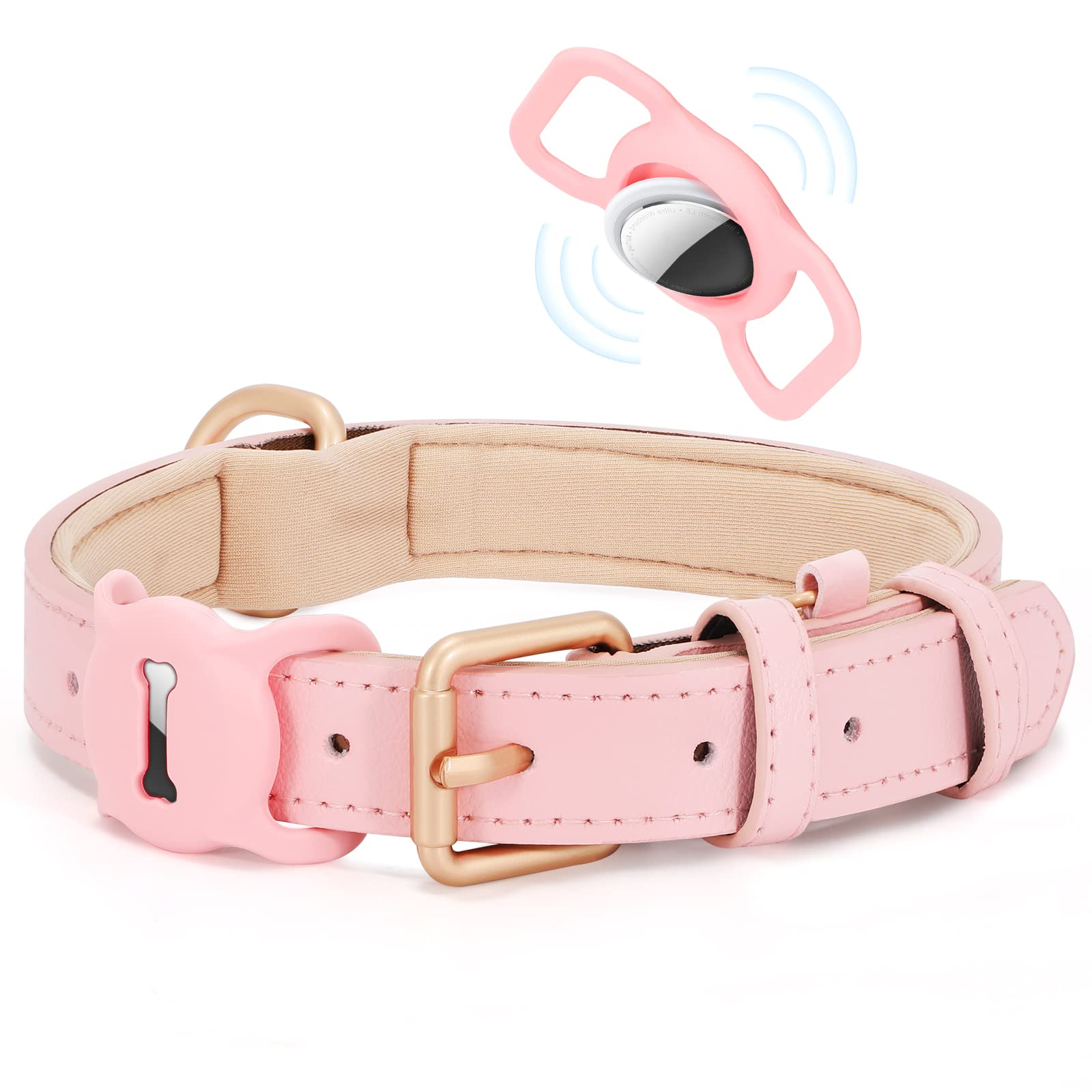 Whippy Airtag Leather Dog Collar Gps Tracker Air Tag Puppy Collar Adjustable Soft Leather Padded Dog Collar With Airtag Holder C