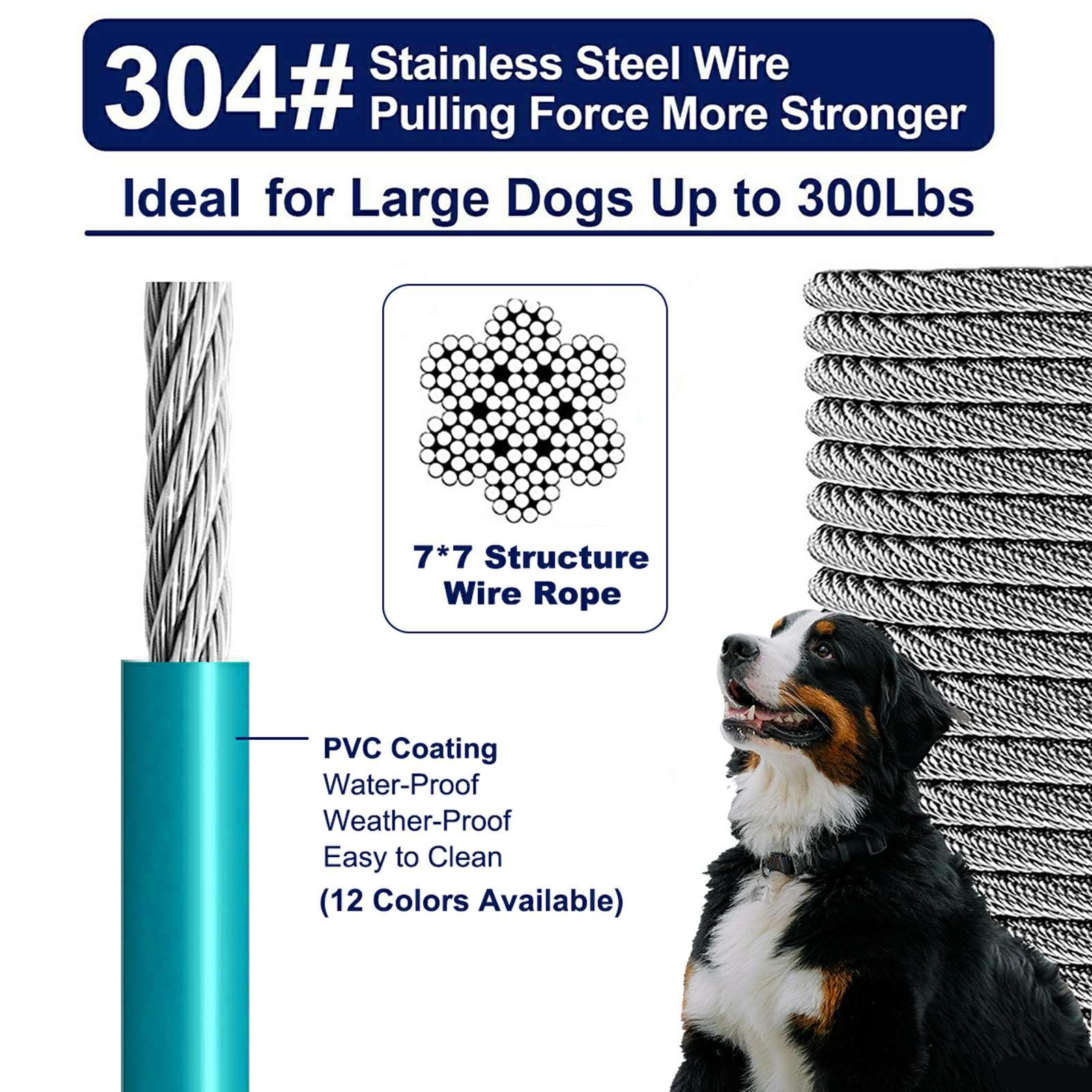 Tie Out Cable For Large Dogs, Pet Runner For Yard, Heavy Duty Swivel Hooks Lead Holds Break Strength Of 1000Lbs, Steel Wire Chai