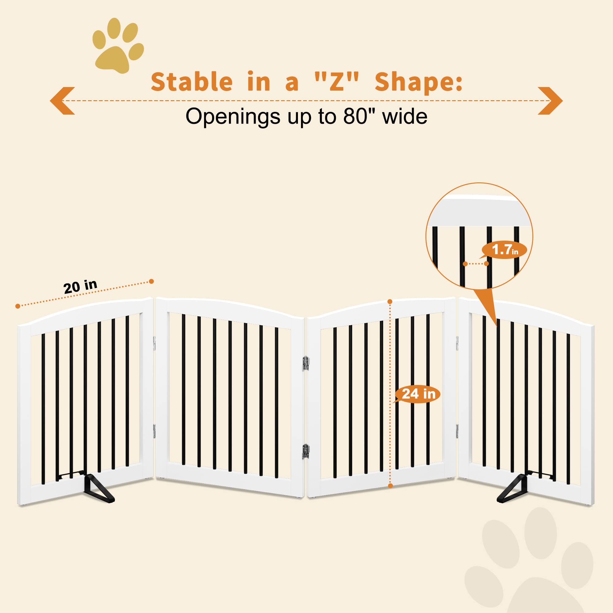 PUPETPO Freestanding Pet Gate for Dogs, Foldable Wooden Dog Gate for House, Indoor Dog Gate for Stair, Doorway, Gates for Dogs I