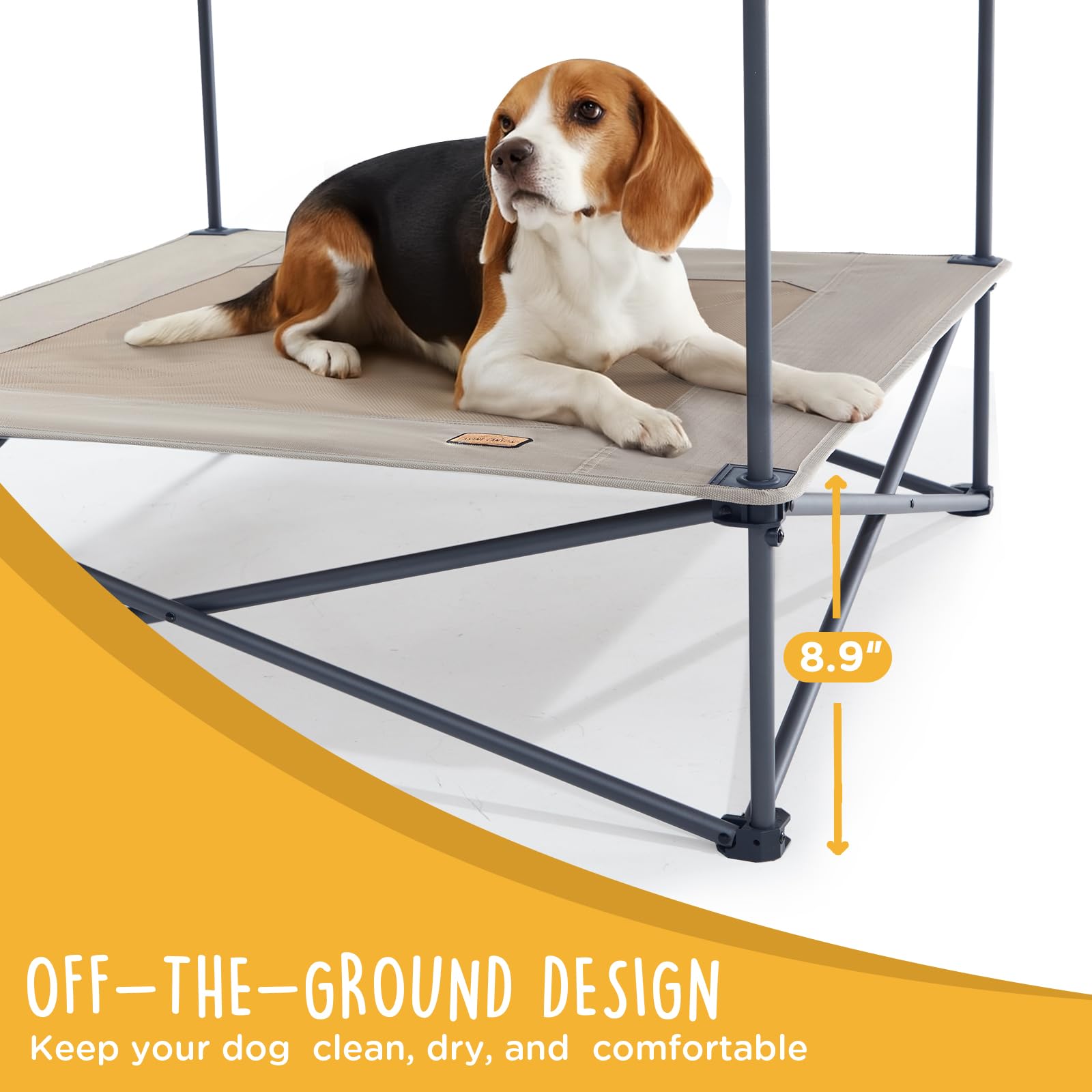 CANINE CANYON Piper Pop-Up Canopy Cot - Large Foldable Elevated Dog Bed with Waterproof Shade, Cooling Mesh, Heavy Duty up to 11