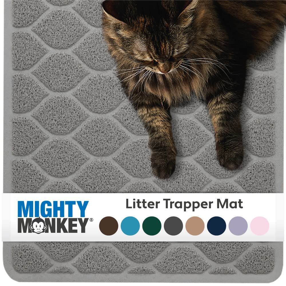 Mighty Monkey Waterproof Bpa Free Cat Litter Box Trapping Mat, Easy Clean Floors, Textured Baking, Soft On Sensitive Kitty Paws,