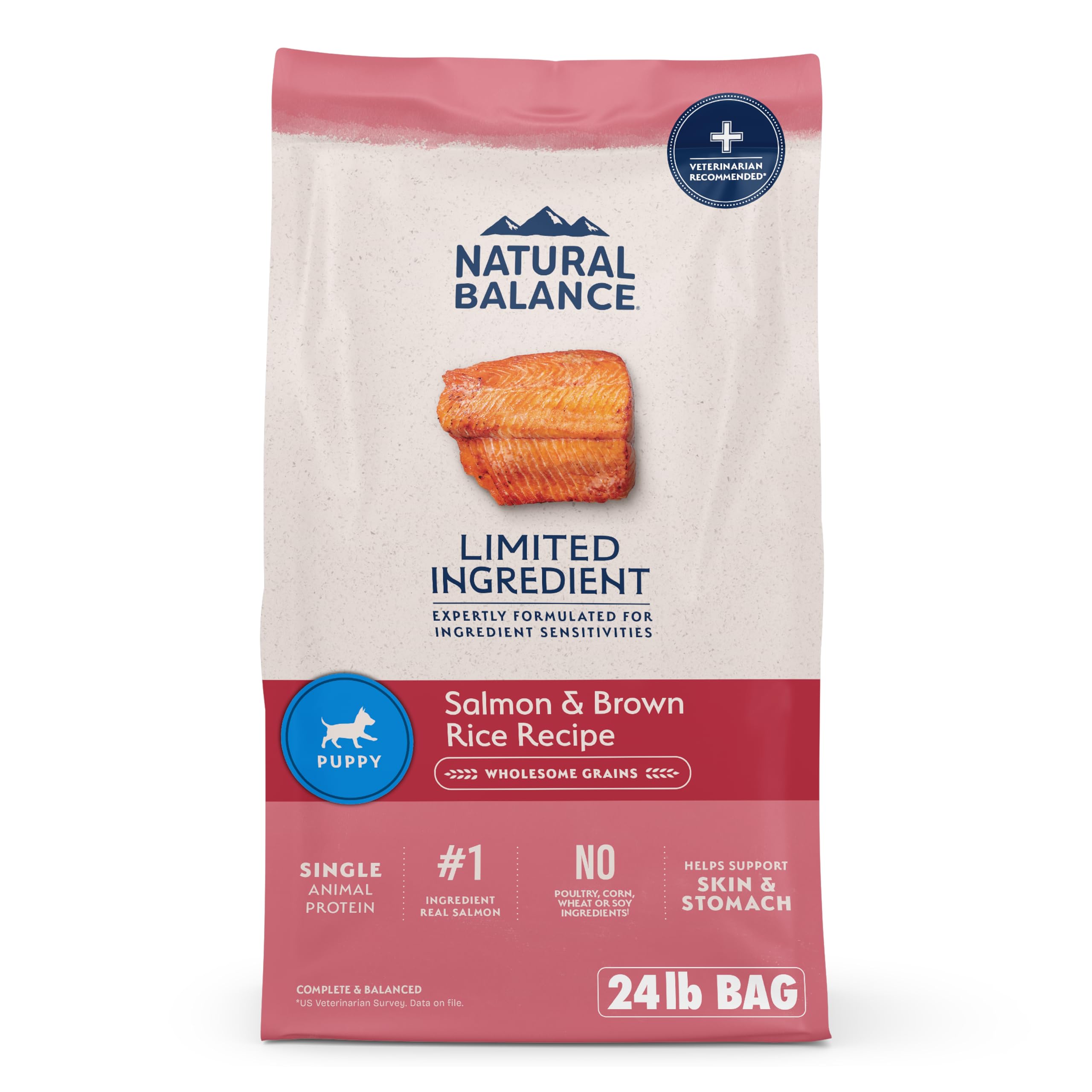 Natural Balance Limited Ingredient Puppy Dry Dog Food with Healthy Grains, Salmon & Brown Rice Recipe, 24 Pound (Pack of 1)