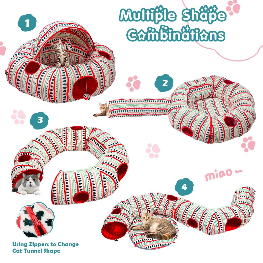 OUHOU Cat Tunnel Bed for Indoor Cats, Soft Plush Peekaboo Cat Cave Donut Tunnel, Multifunctional Cat Playground Toys Hideplace f