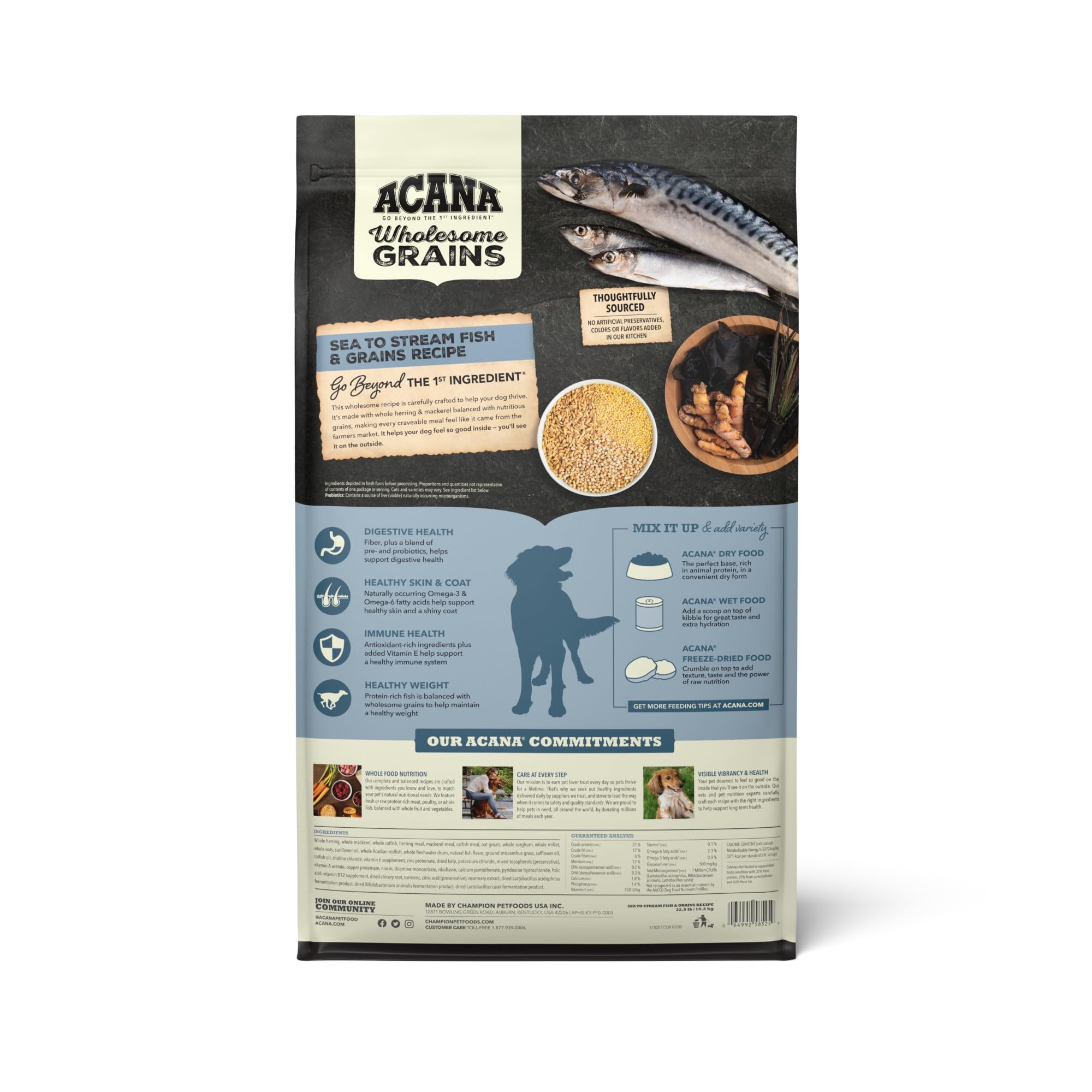 ACANA Wholesome Grains Dry Dog Food, Sea to Stream, Saltwater and Freshwater Fish & Grains Recipe, 22.5lb