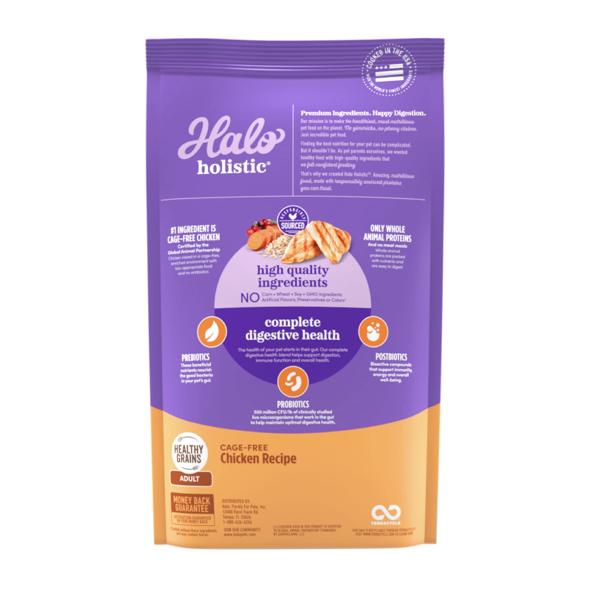 Halo Holistic Cat Food Dry, Cage-free Chicken Recipe, Complete Digestive Health, Dry Cat Food Bag, Adult Formula, 3-lb Bag