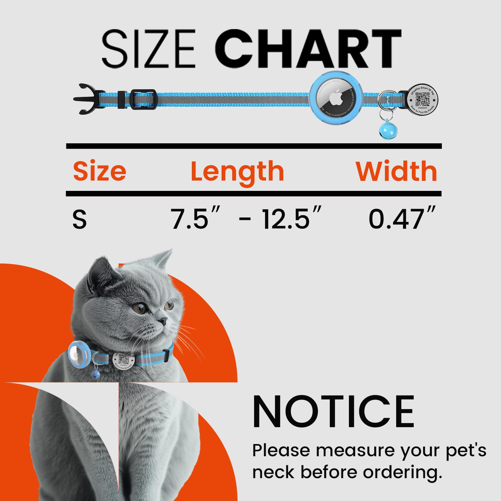 Ilfindyou Waterproof Airtag Cat Collar Breakaway, Reflective Cat Collars With Apple Airtag Holder And Qr Code, Adjustable Gps Tr