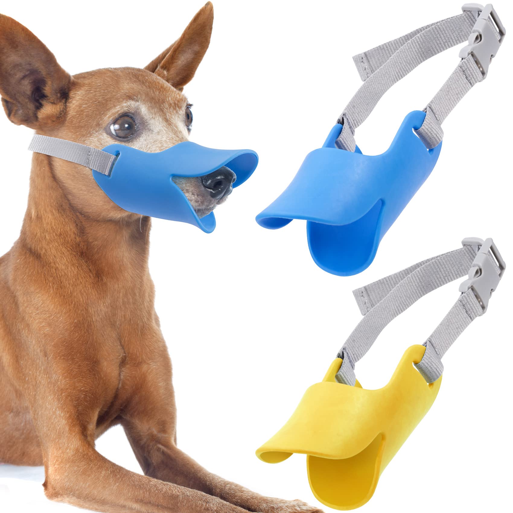 Pagow 2Pcs Anti Bite Duck Mouth Shape Dog Mouth Covers Anti-Called Proof Barking Adjustable Silicone Muzzle Masks Loop Pet Muzzle (S)