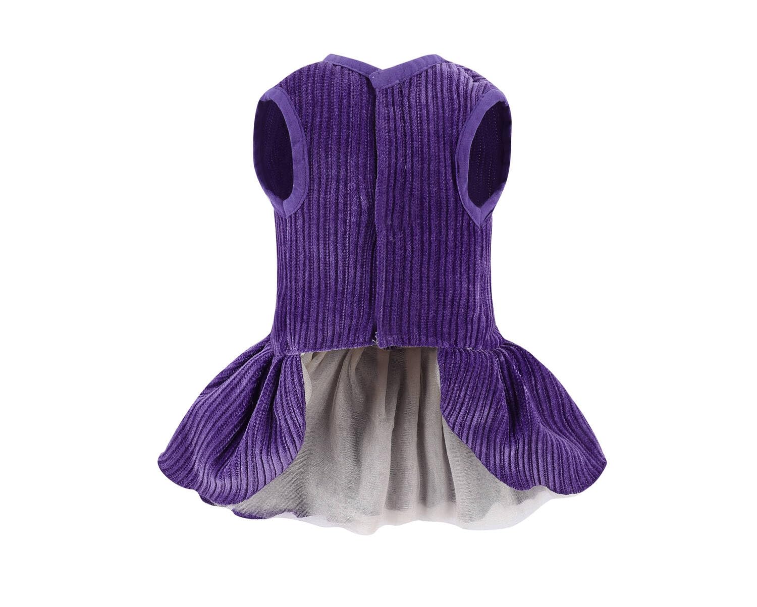 Dog Striped Dress,Pet Girl Bow Costume With Ring And Harness Leash,Dog Wedding Birthday Party Dress(Purple,Small)