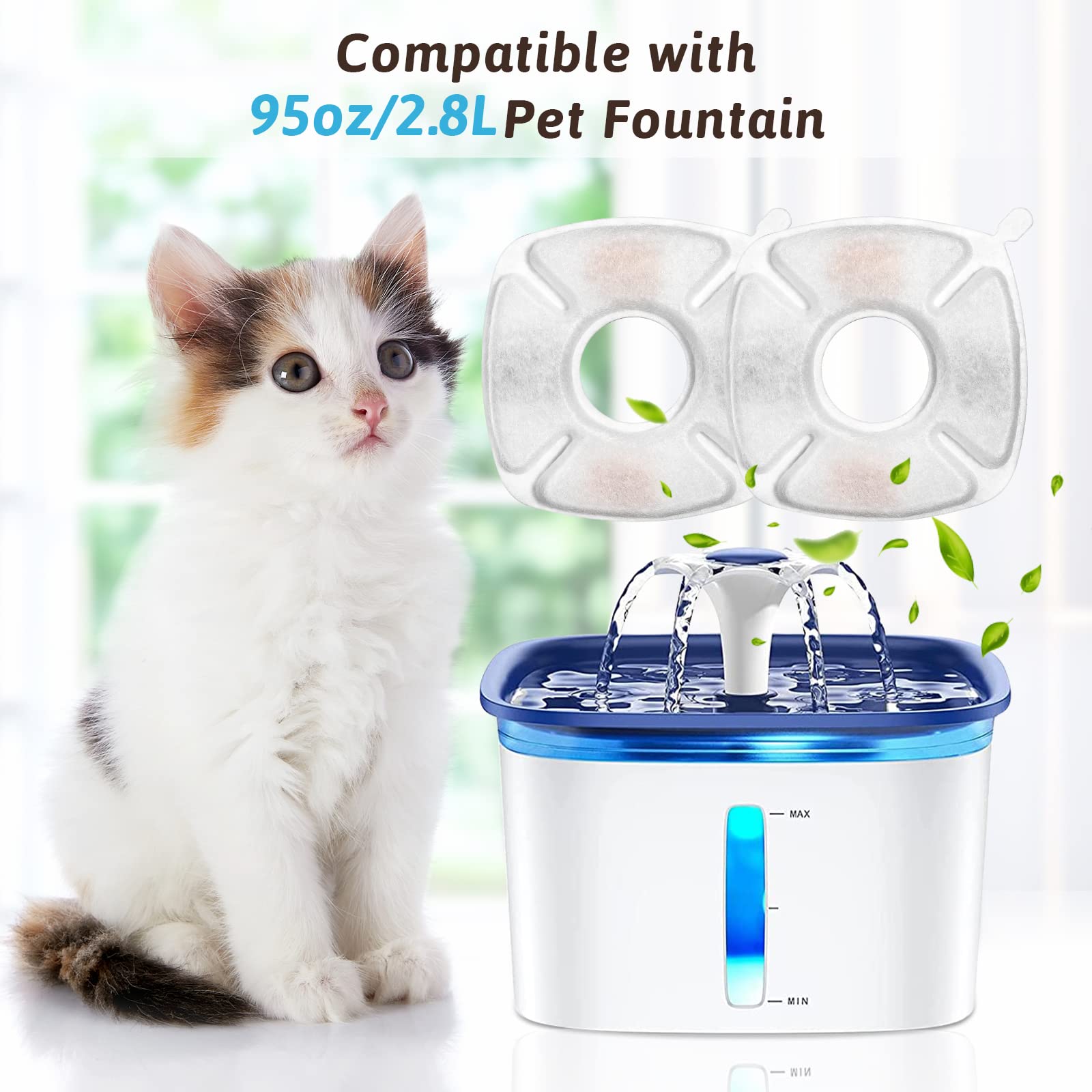 32 Pcs Cat Fountain Replacement Filters 16 Pack Cat Water Fountain Replacement Filters with 16 Pack Pre-Filter Sponges, Pet Foun