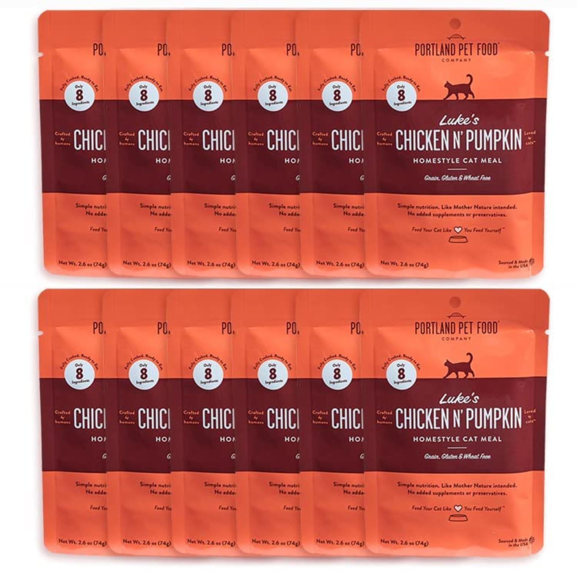 Portland Pet Food Company Human-Grade Mixed Variety Pack Wet Cat Food Pouch Lukes Chicken N Pumpkin - Moist, Soft Cat Food Mix