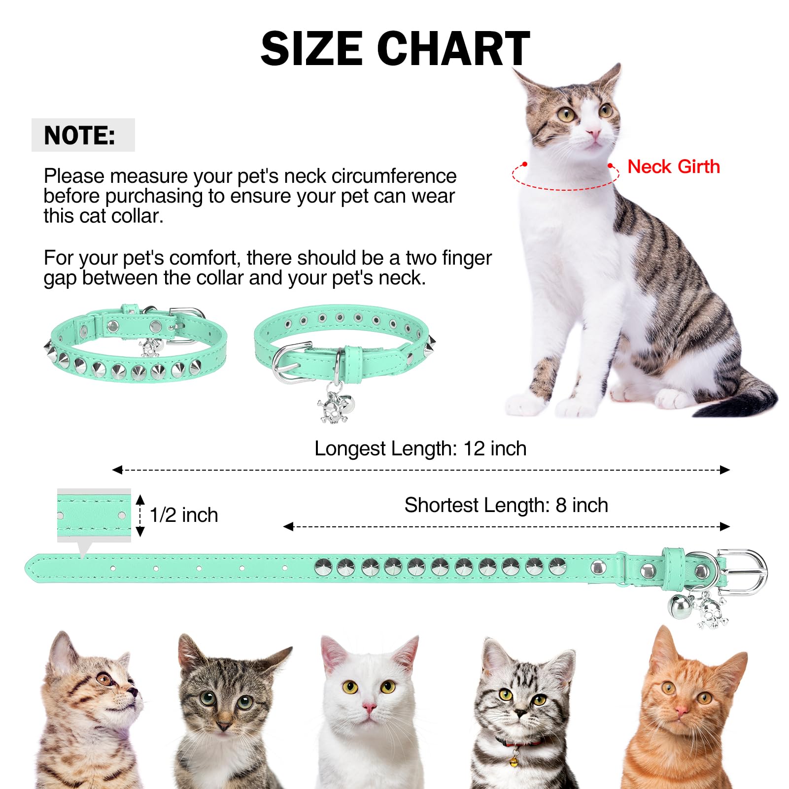 Dillybud Leather Cat Collars For Boy Girl Cats With Bell And Safety Elastic Belt, Personalized Rivets Stud Adjustable Safe Buckl