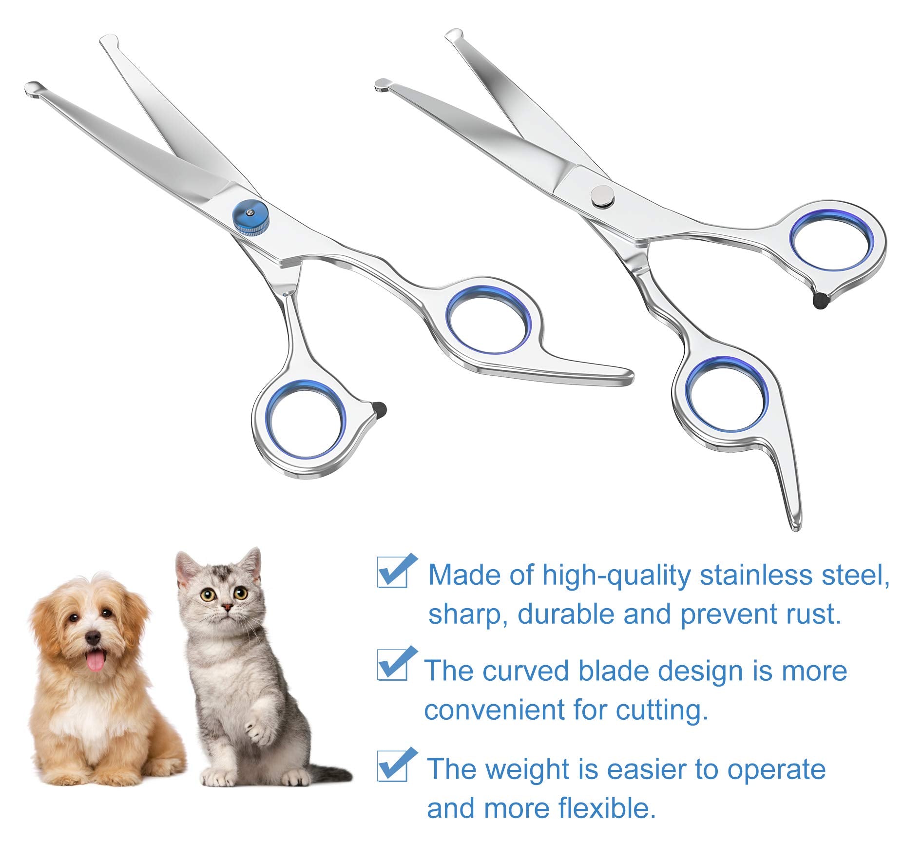 Petsvv 7.5'' Curved Dog Grooming Scissors With Safety Round Tips, Light Weight Professional Pet Grooming Shears Stainless Steel