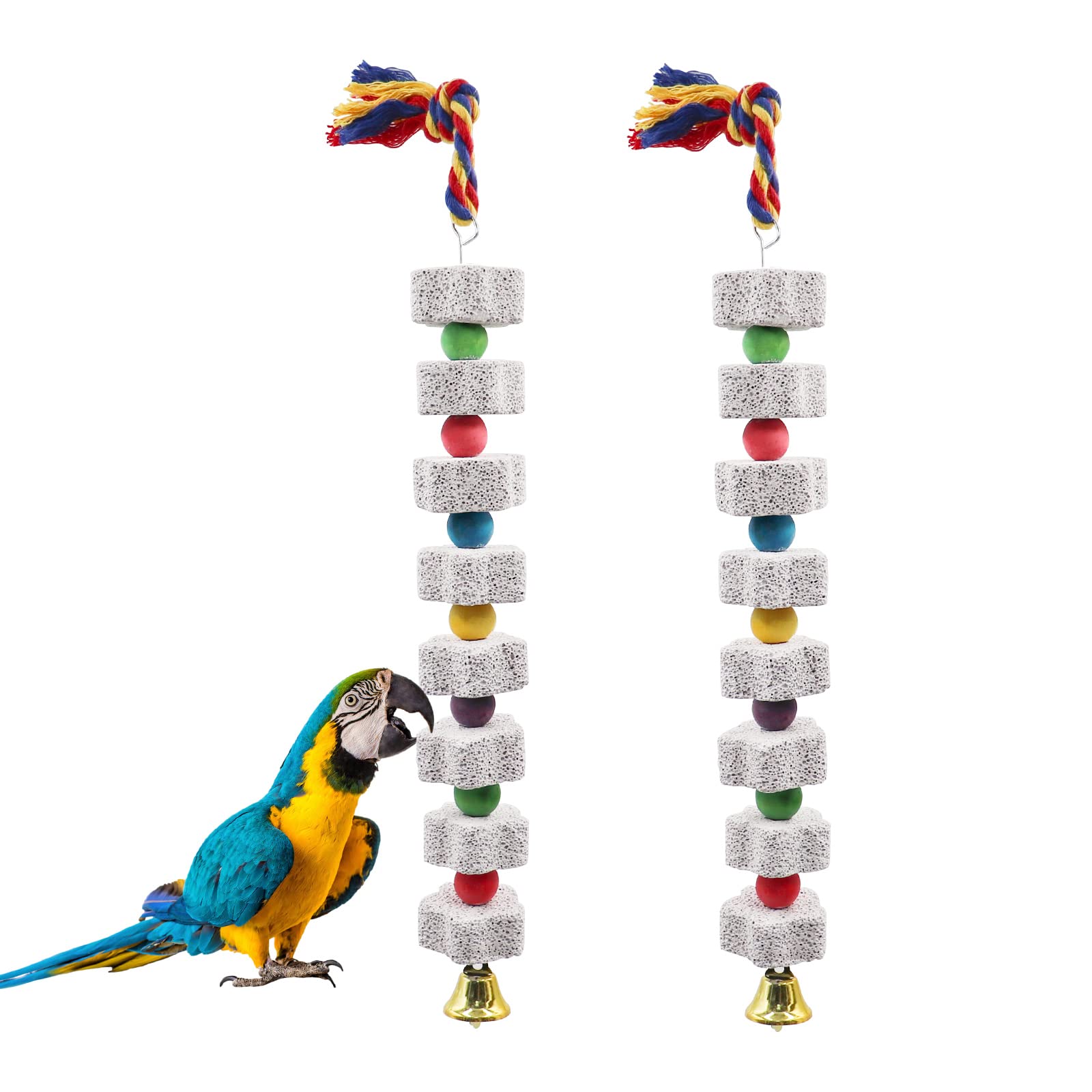 2 Pack Large Bird Chewing Toy, Parrot Beak Grinding Calcium Stone With Bells, Bird Cage Accessories, Cage Toys For Cockatiel Par