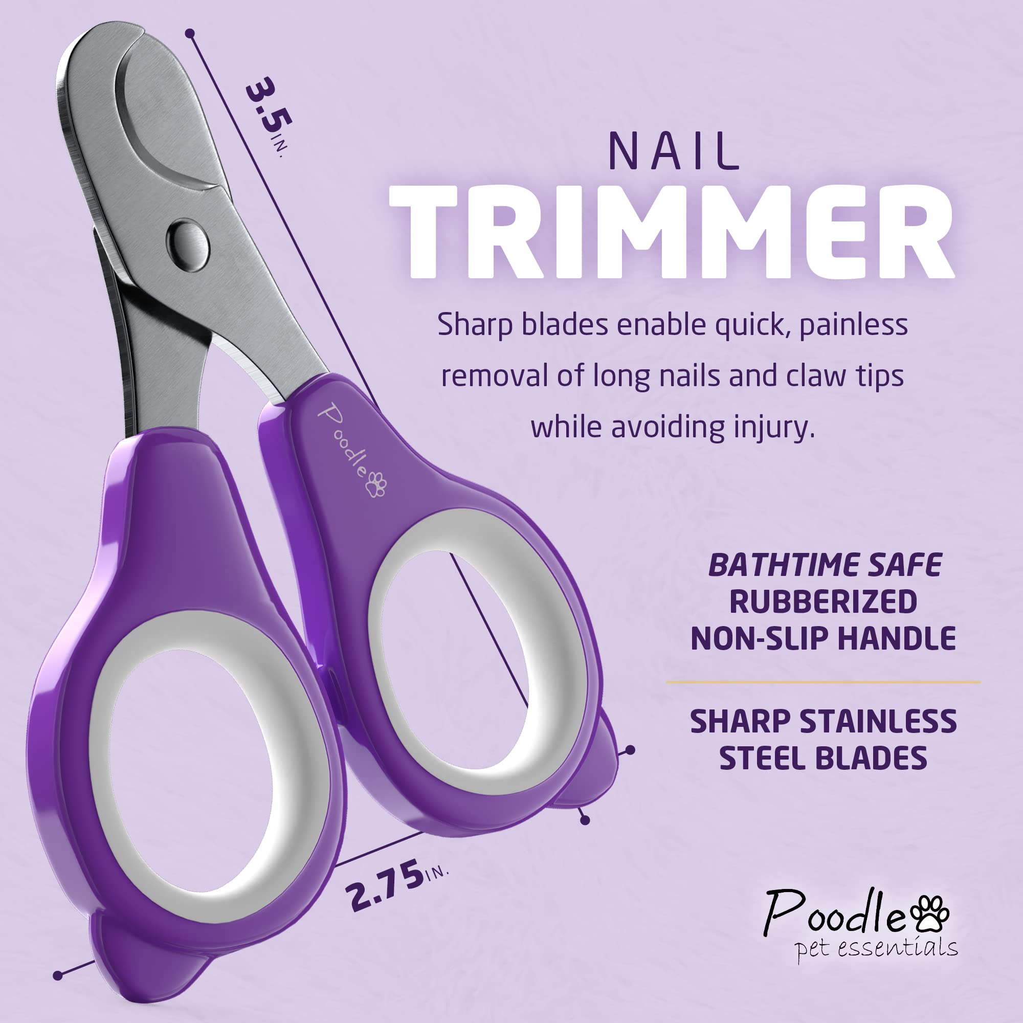 Poodlie Pet Nail Clippers - 2 Pc Nail Trimmers For Dogs & Cats - Professional Grooming Clippers - Dog Grooming Kit