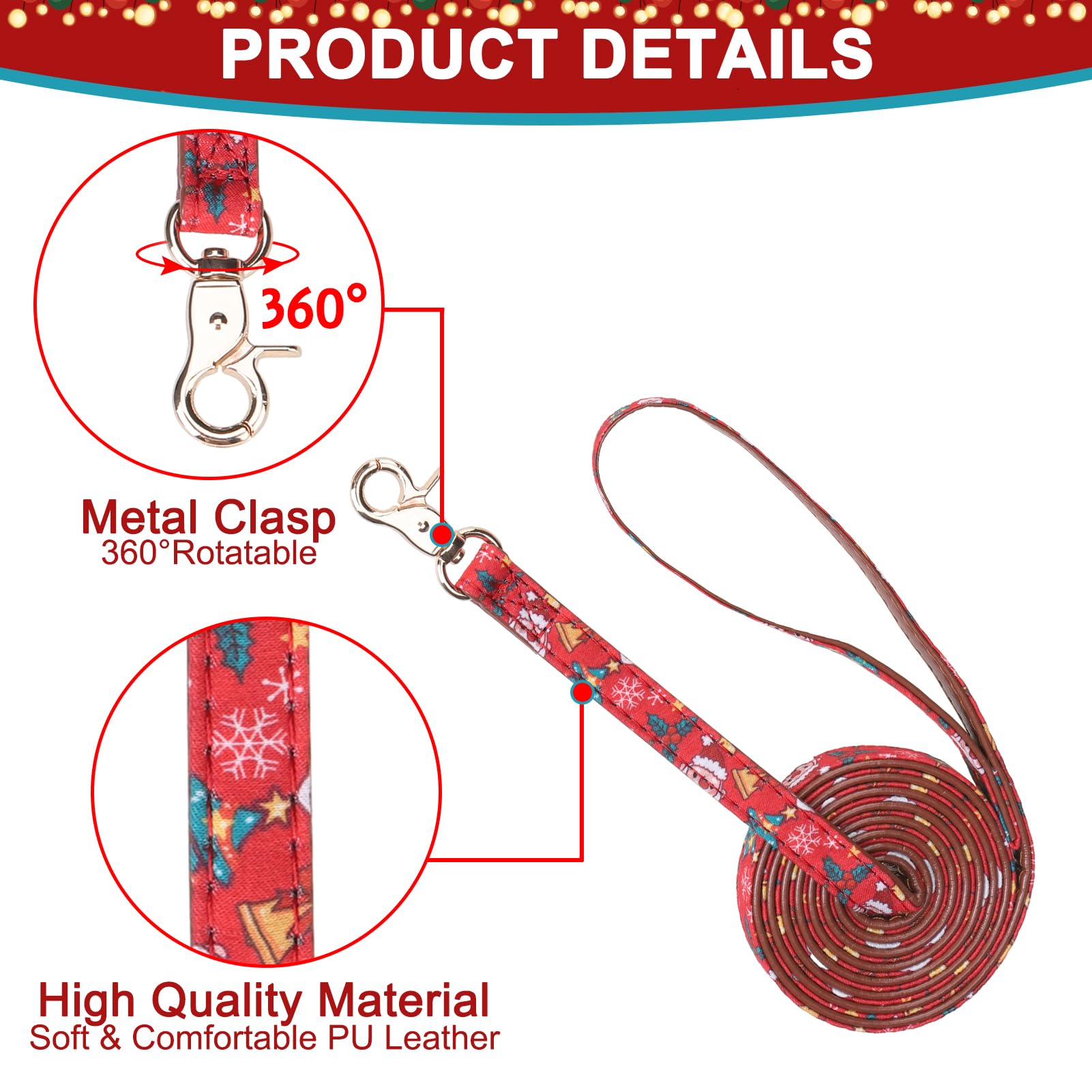 Expawlorer Christmas Dog Collar And Leash Set - Adjustable Collars With Bow Tie, Bandana, And Bell For Small, Medium, Large Dogs